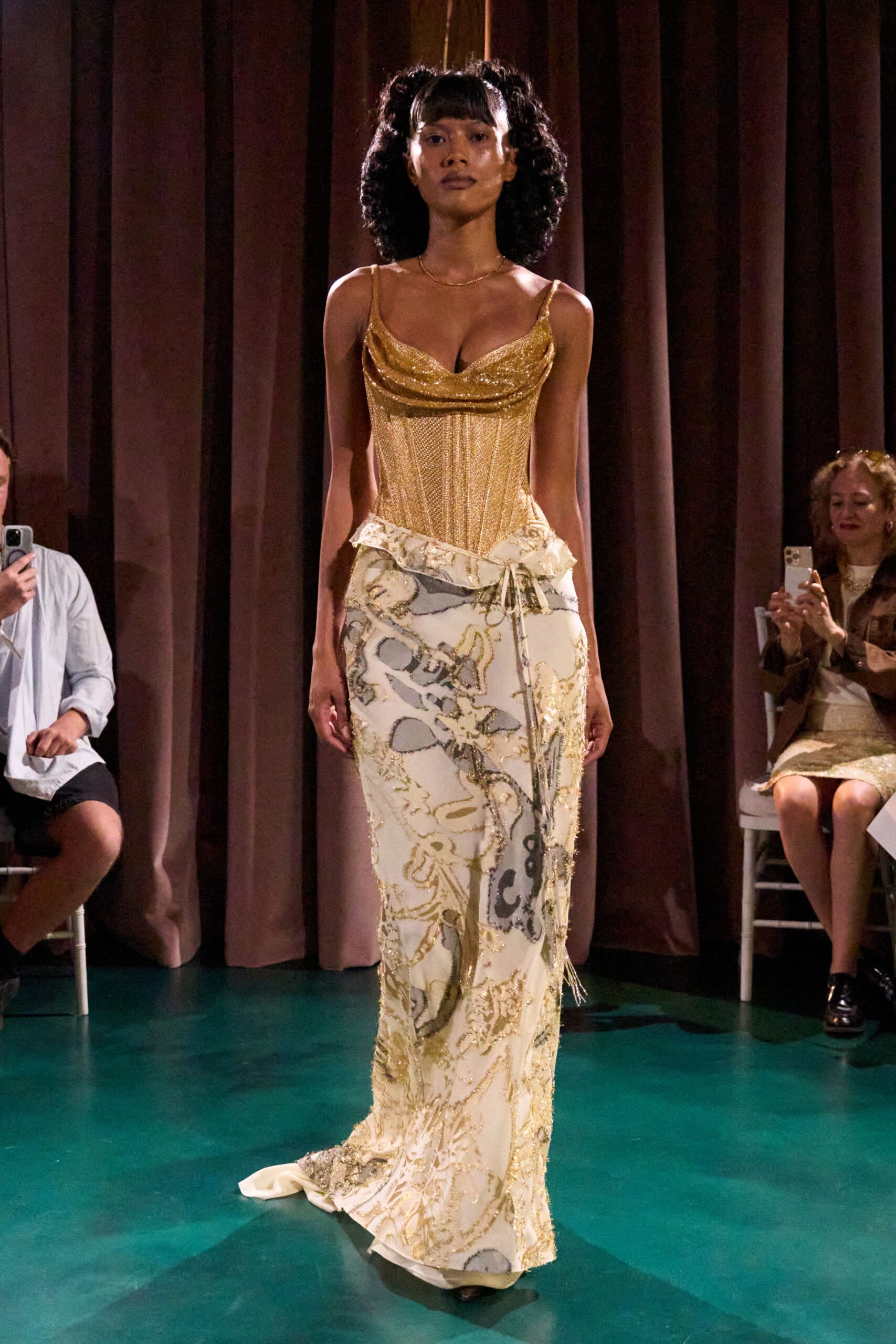 gold embroidered sleeveless gown