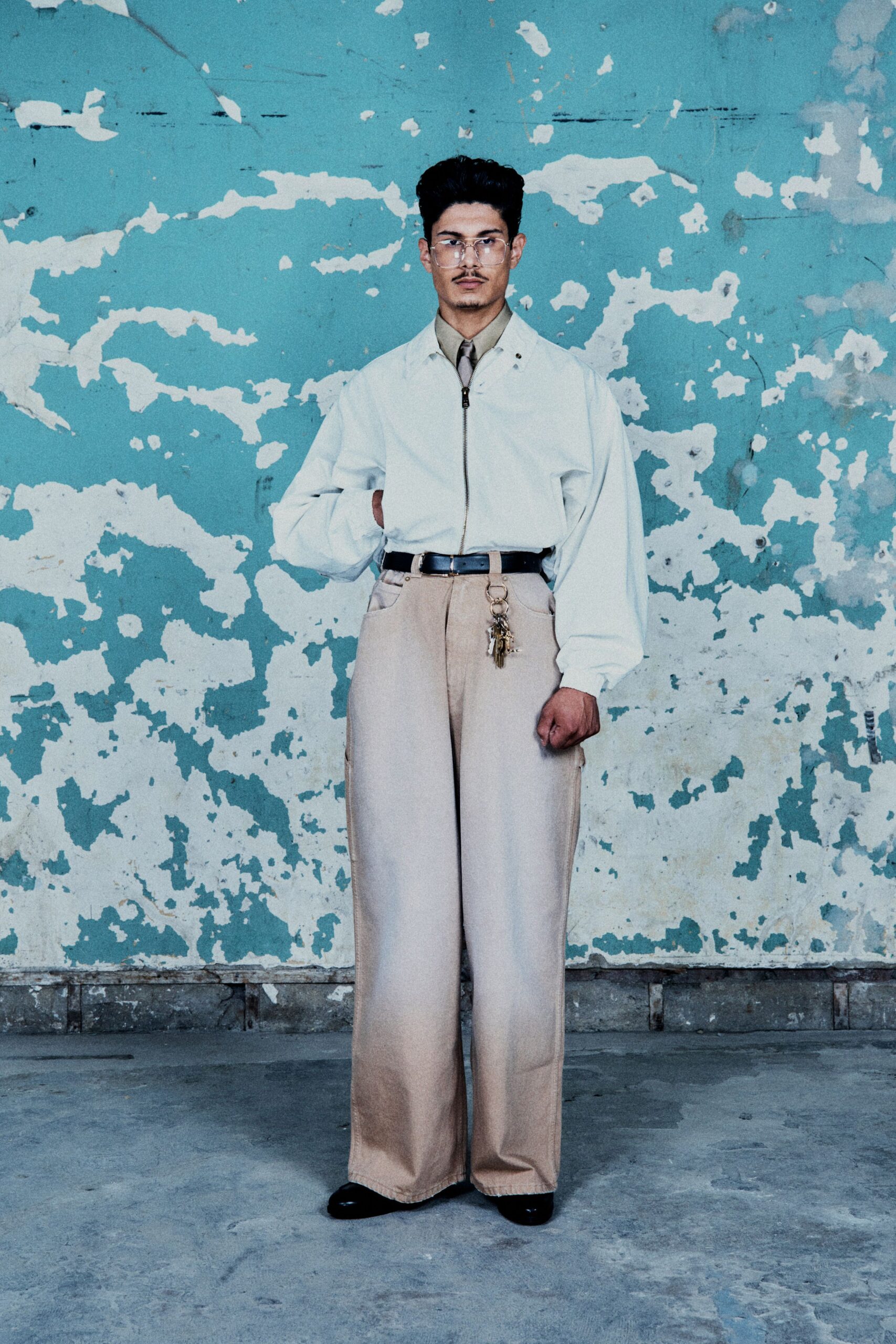 white relaxed shirt beige wide-leg pants