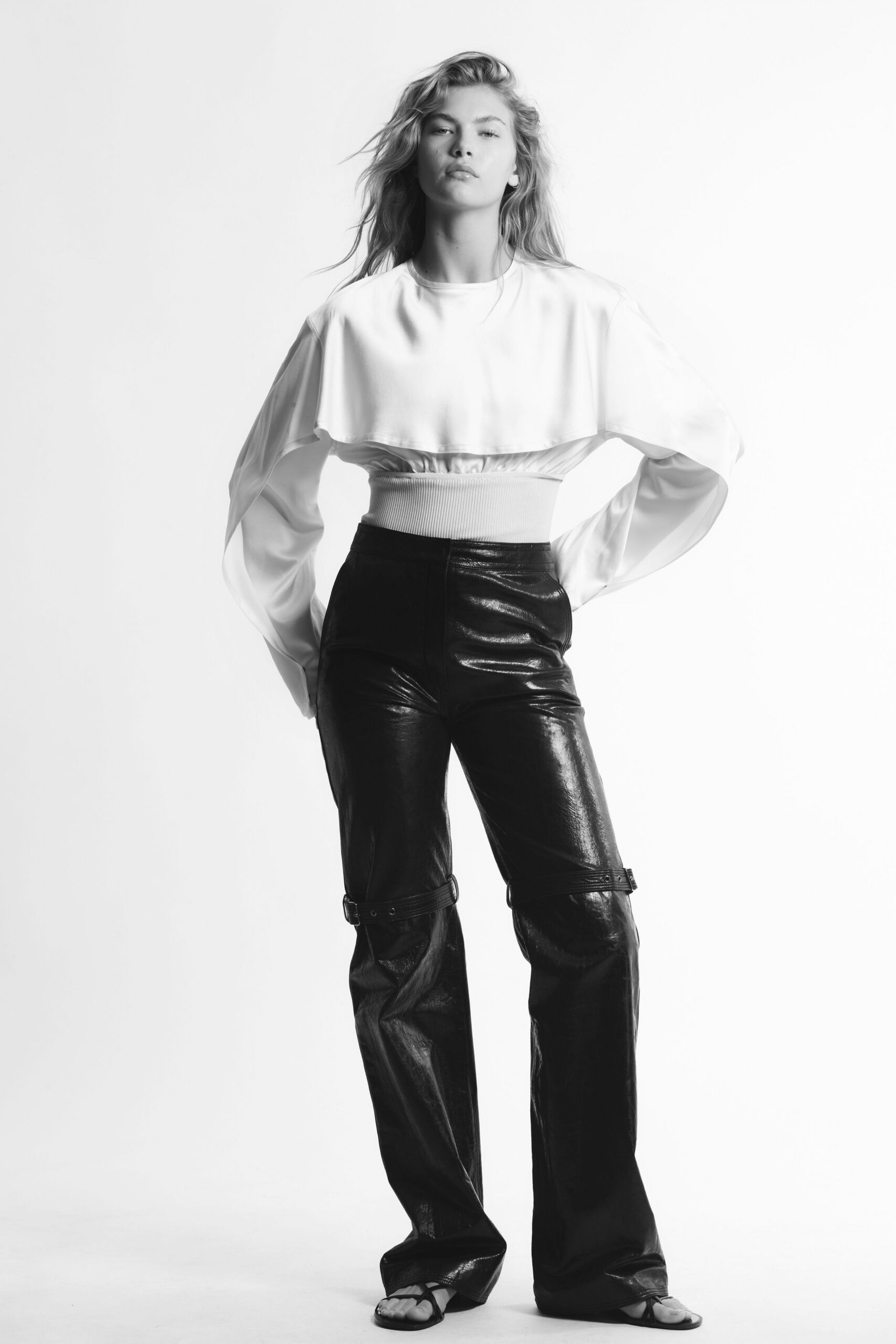 white silk long-sleeve fitted layered cropped top