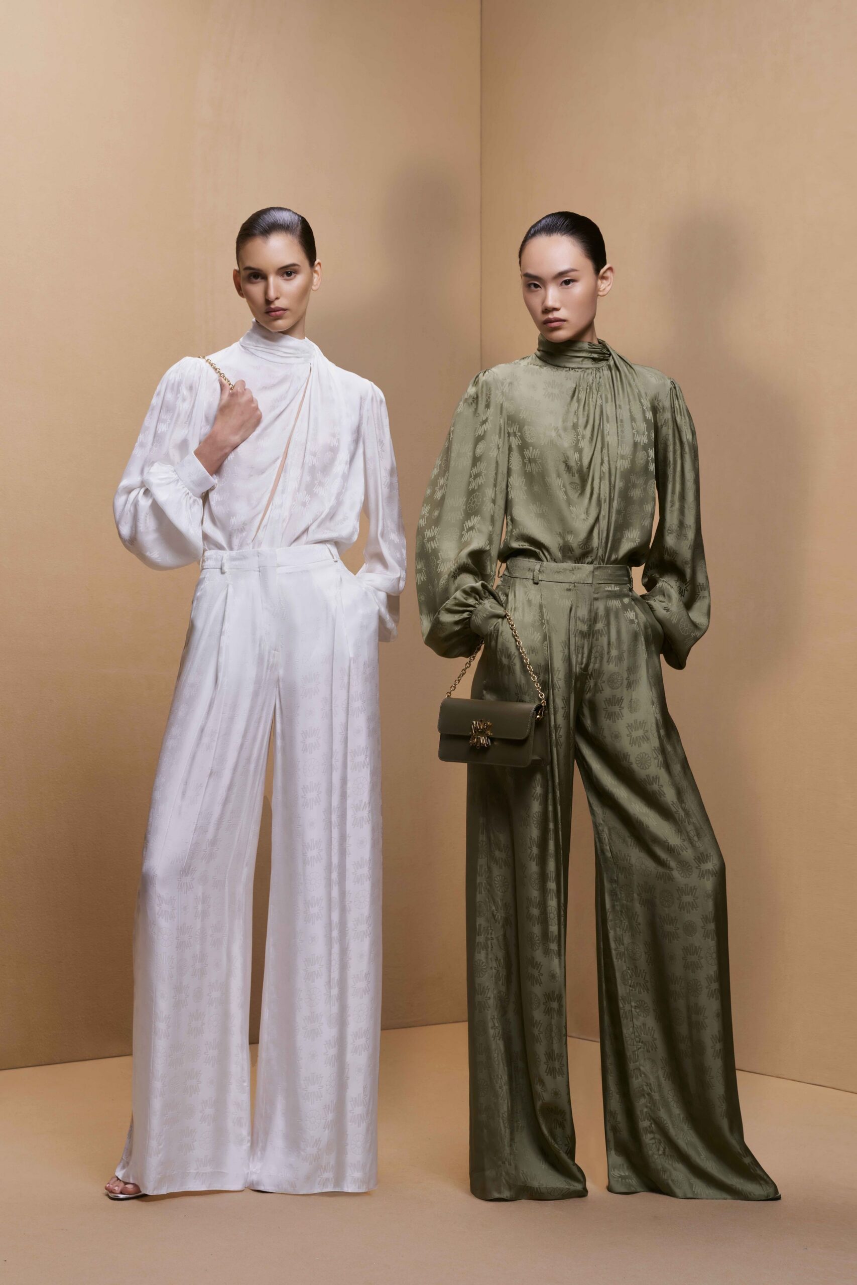 white and green silk jumpsuits