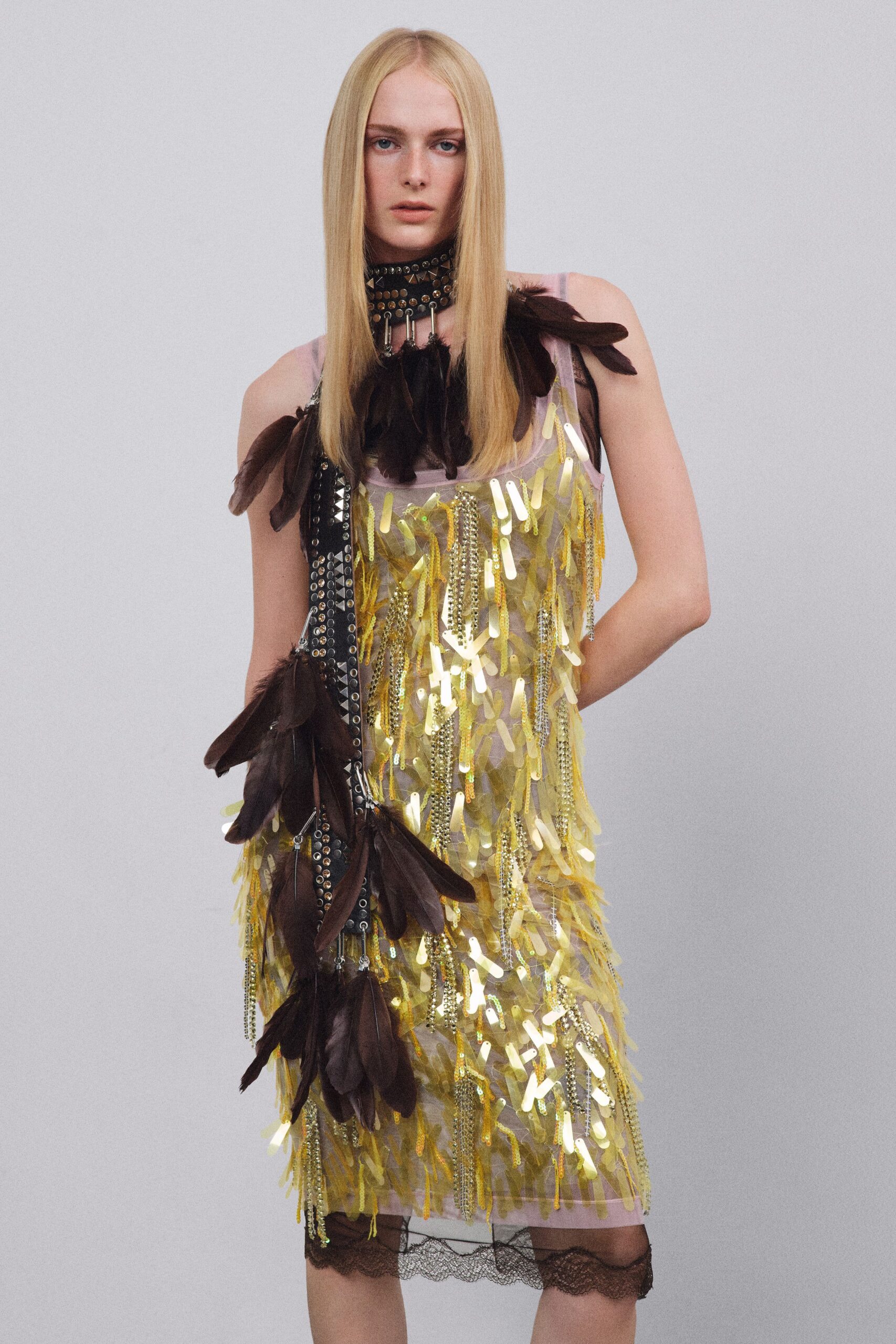 fringed yellow mini dress