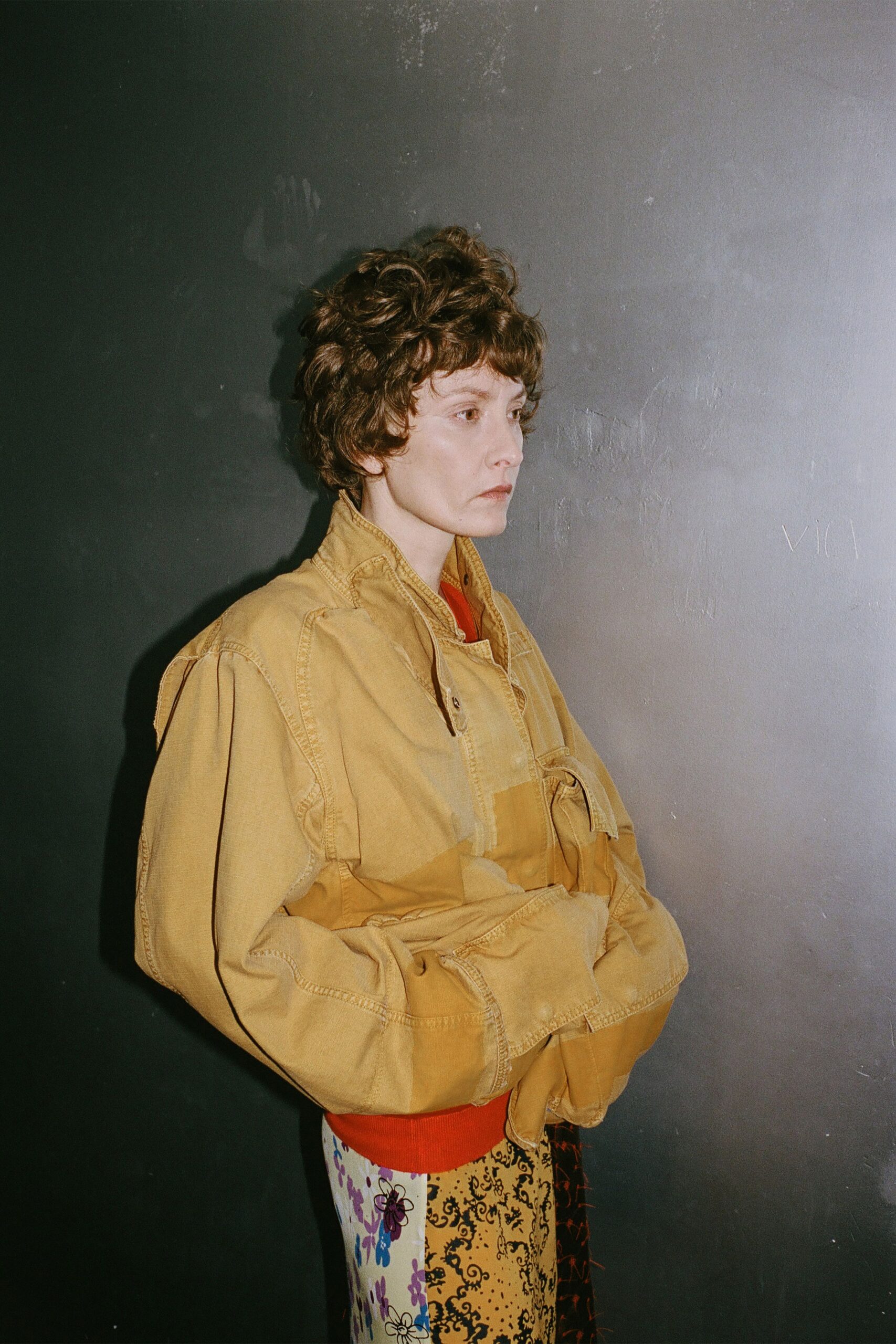 yellow cotton long-sleeve oversized jacket