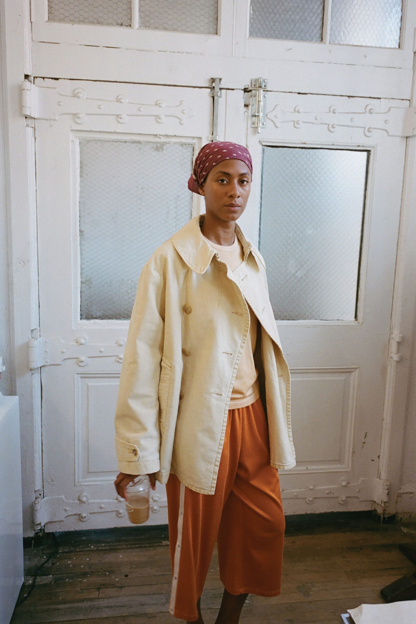 orange cotton relaxed high-waisted wide-leg pants