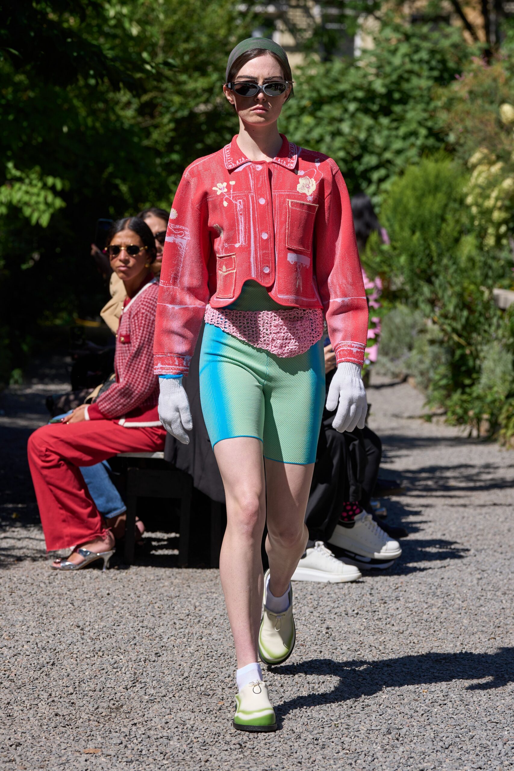red denim long-sleeve collared fitted embroidered jacket