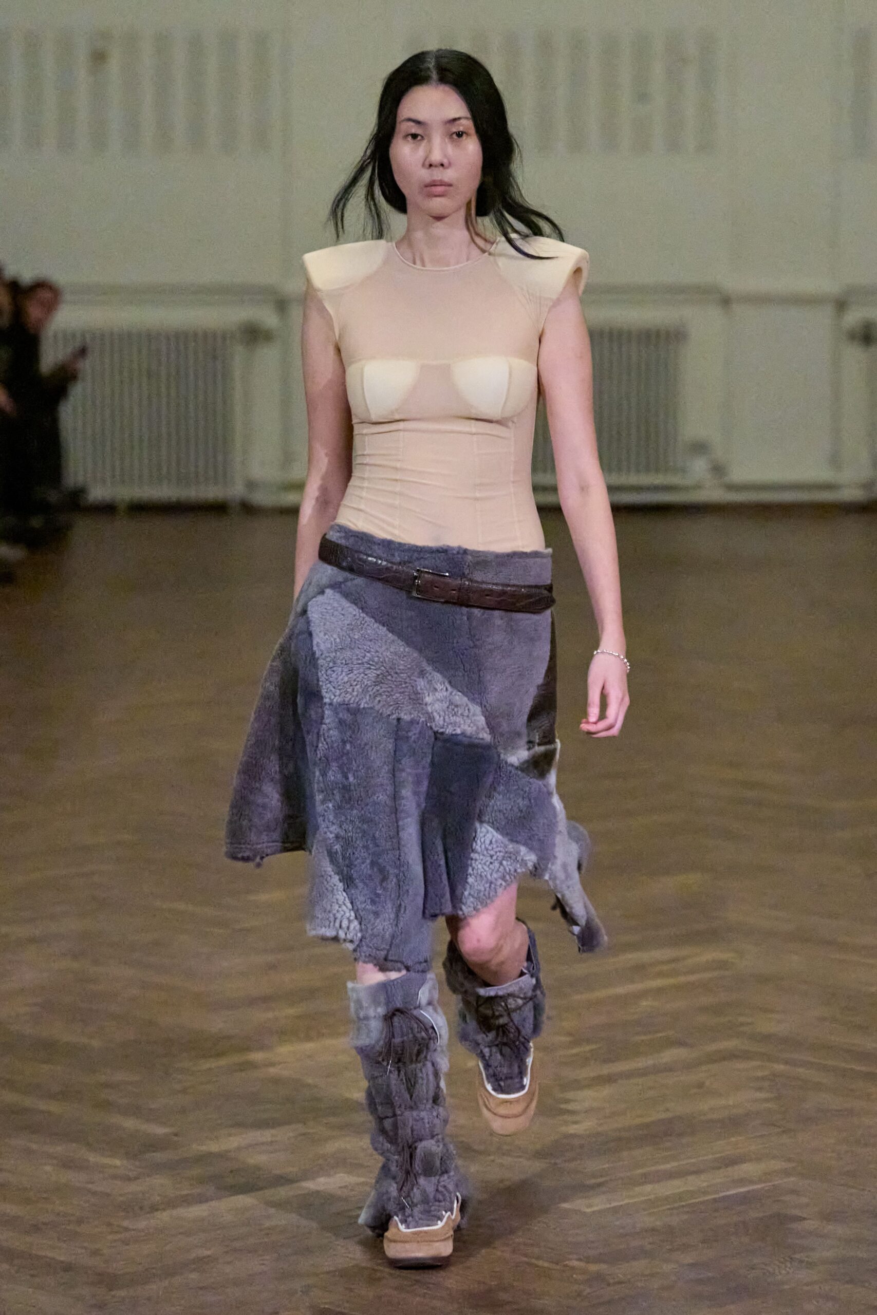 gray wool asymmetric relaxed layered skirt