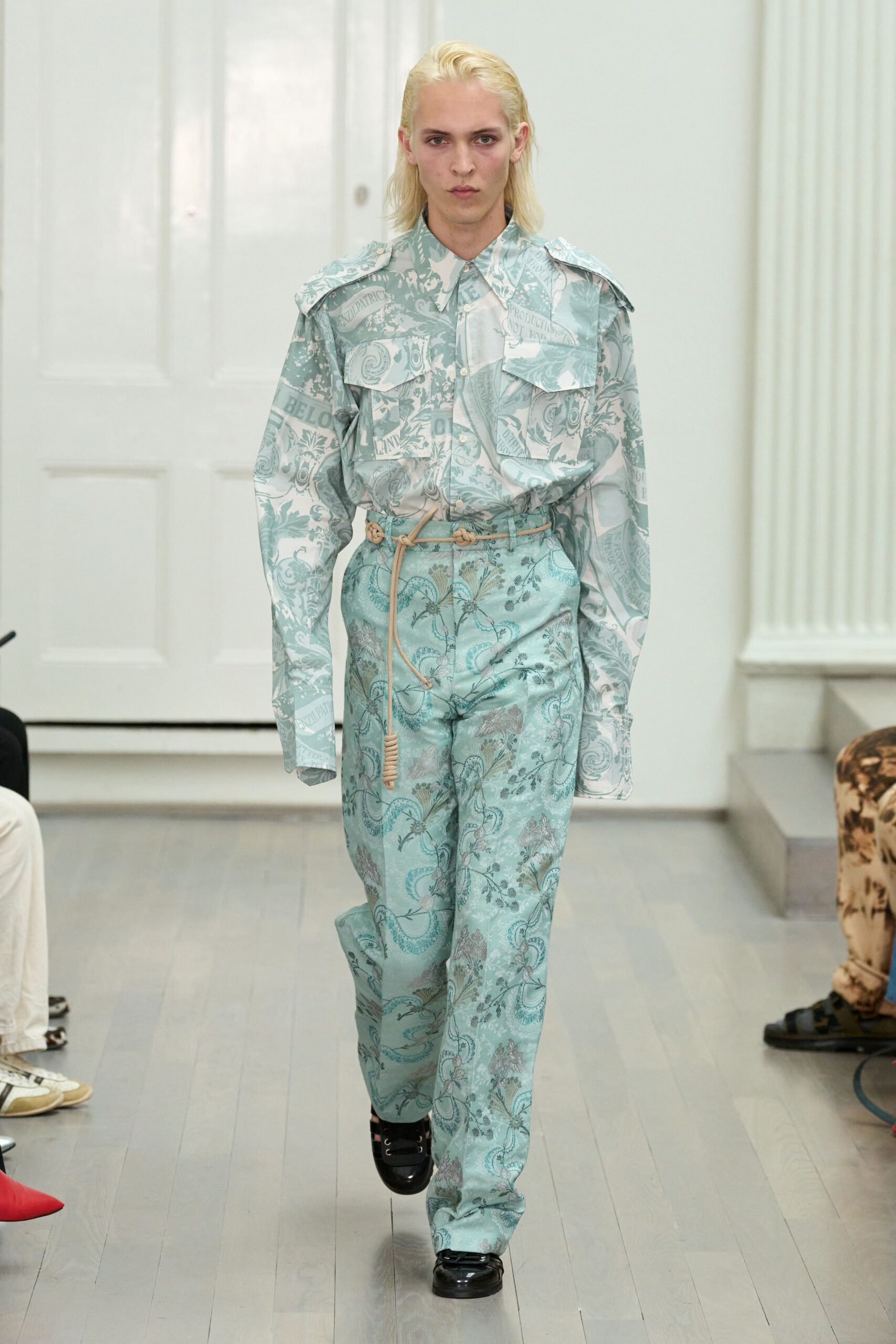 blue printed shirt and pants