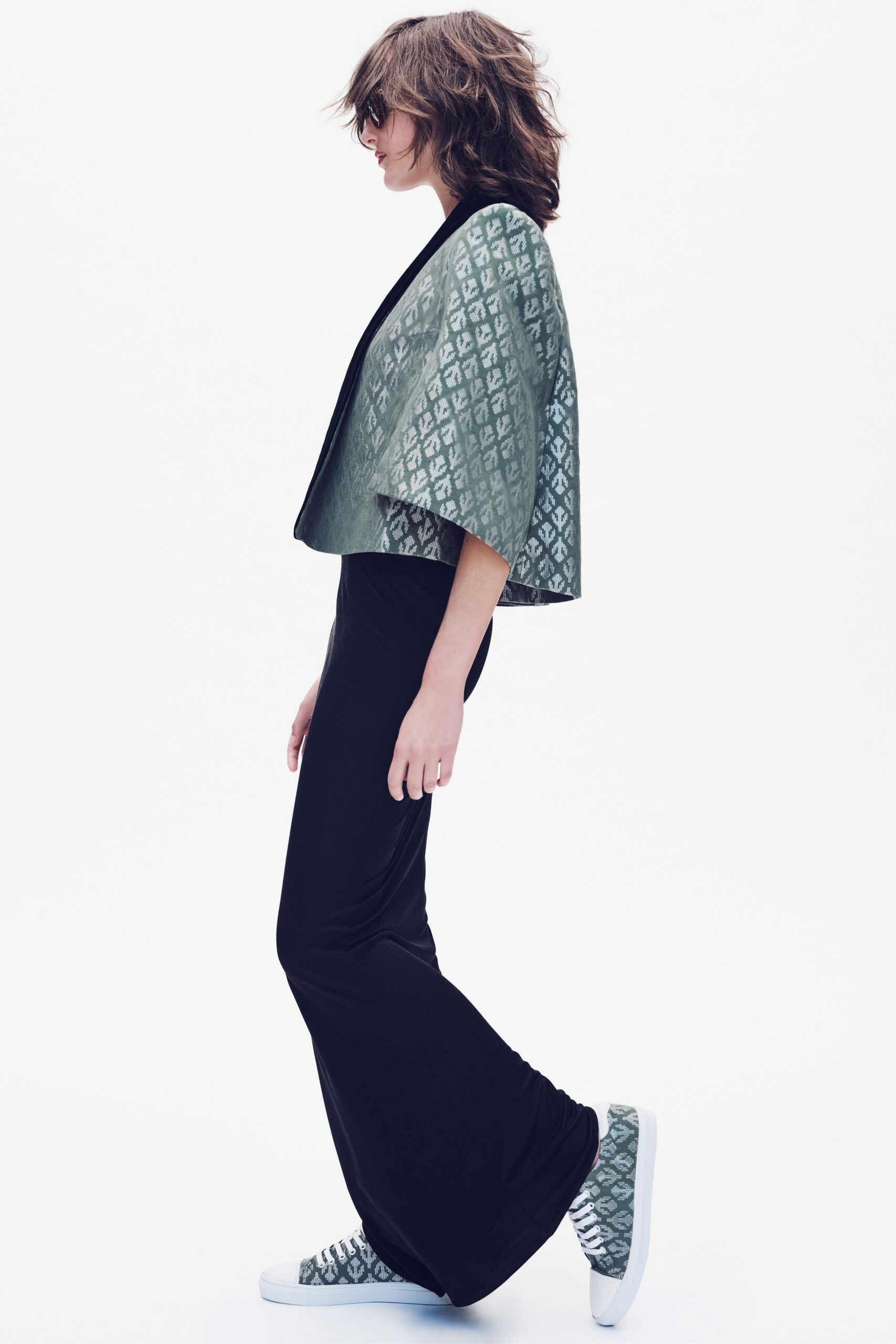 green cotton sleeveless relaxed printed top