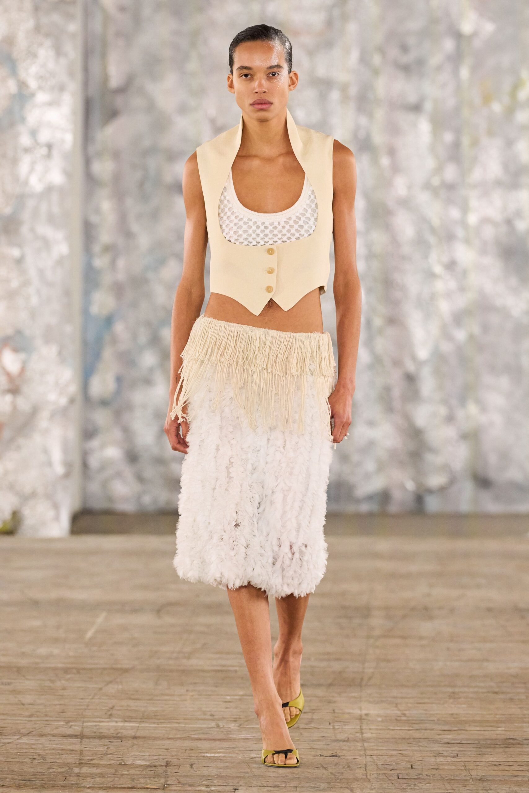 beige cotton sleeveless collared fitted buttoned vest