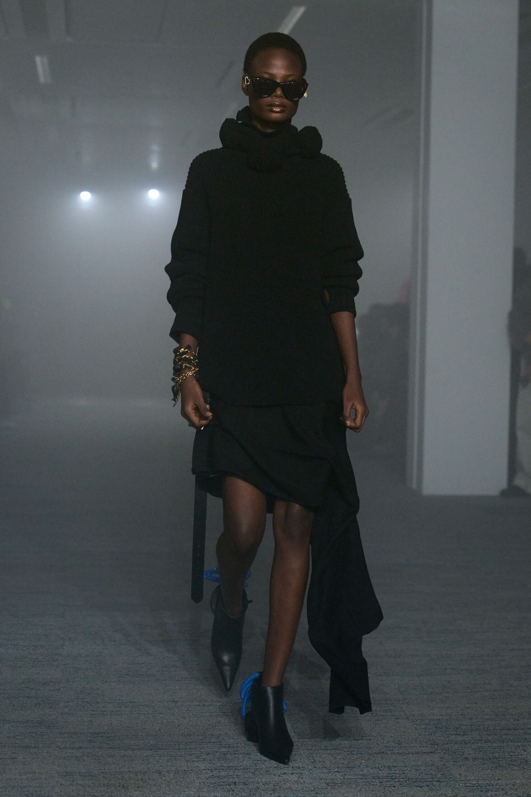 black wool long-sleeve high-neck fitted textured sweater