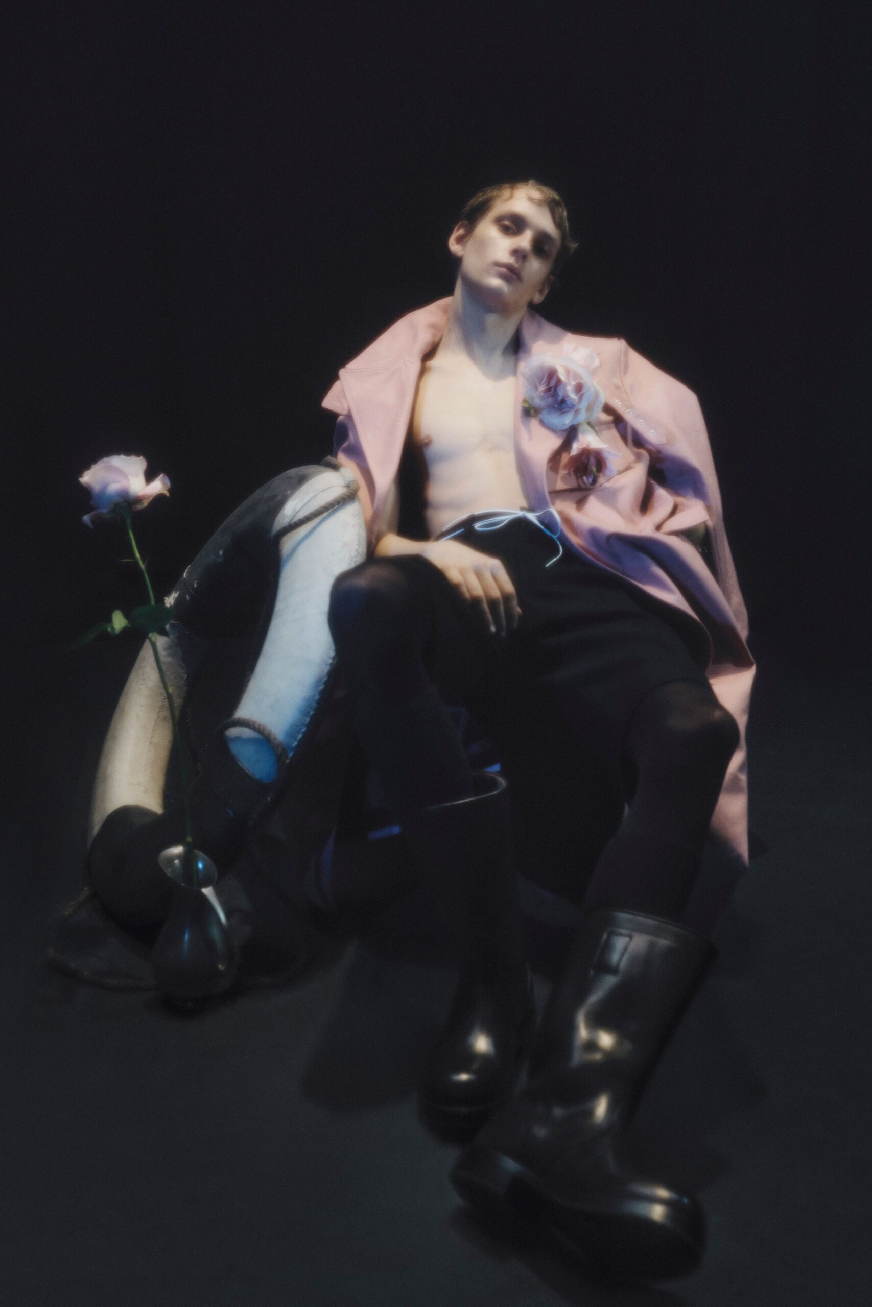 pink silk long-sleeve collared relaxed buttoned coat