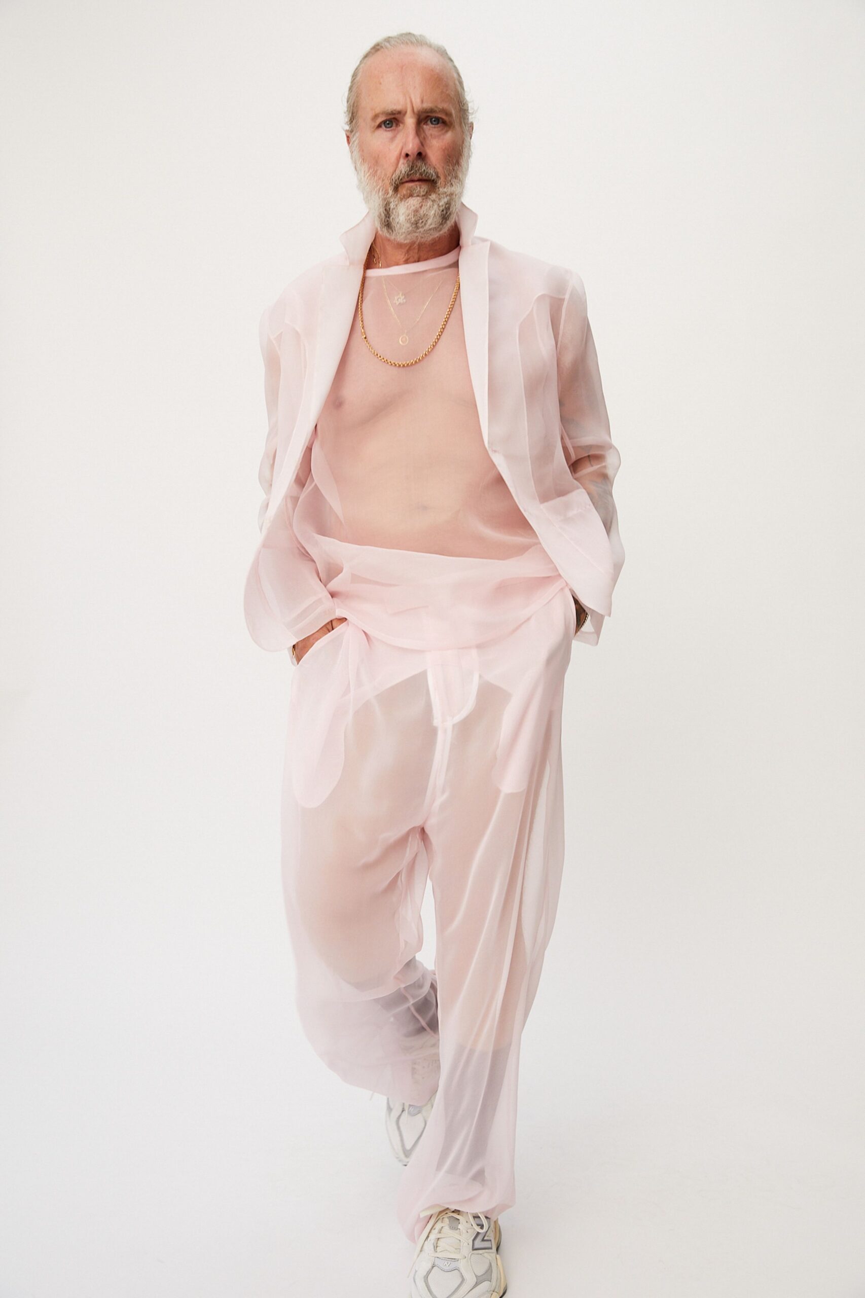pink silk relaxed sheer flowing pants