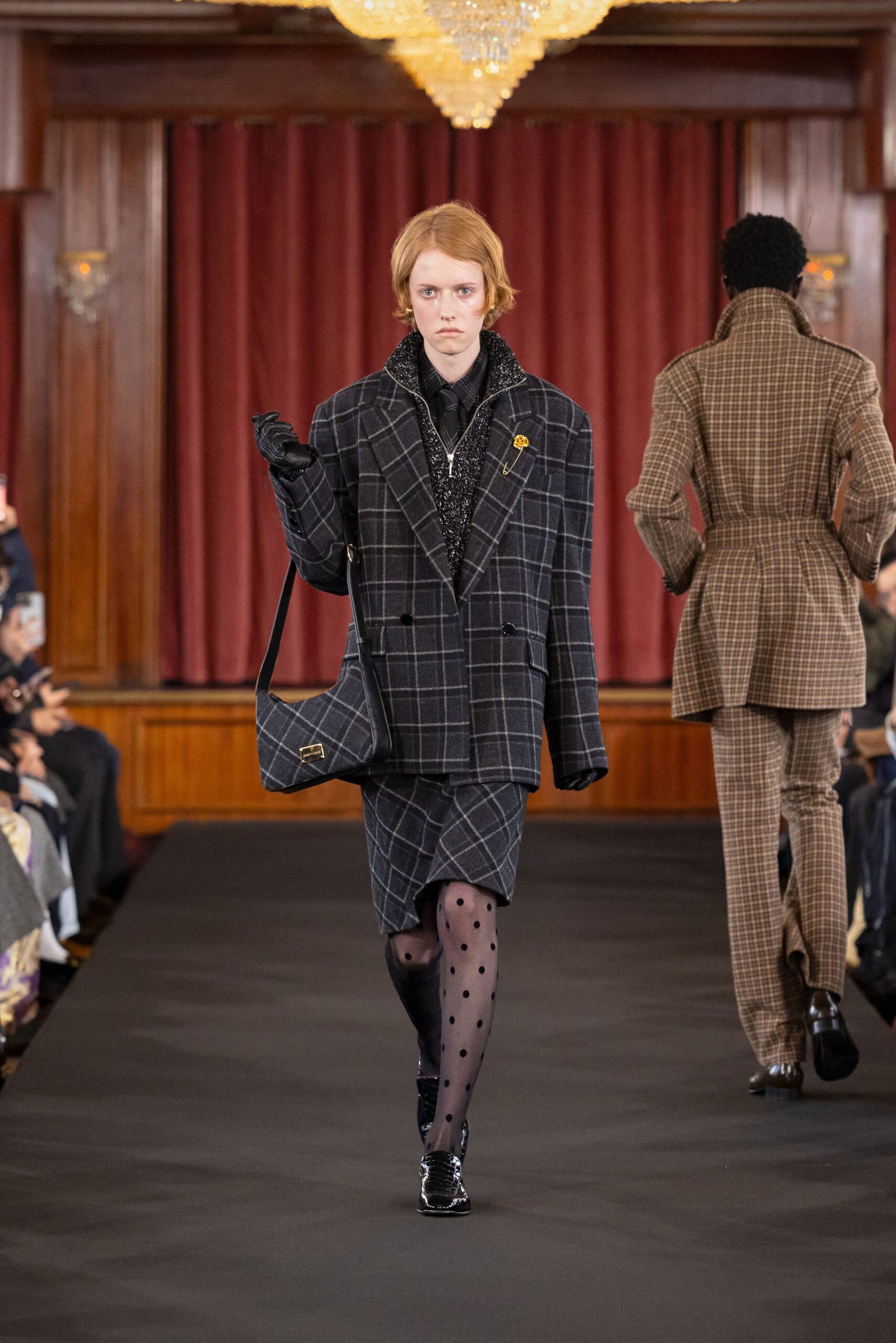 black checked jacket and skirt