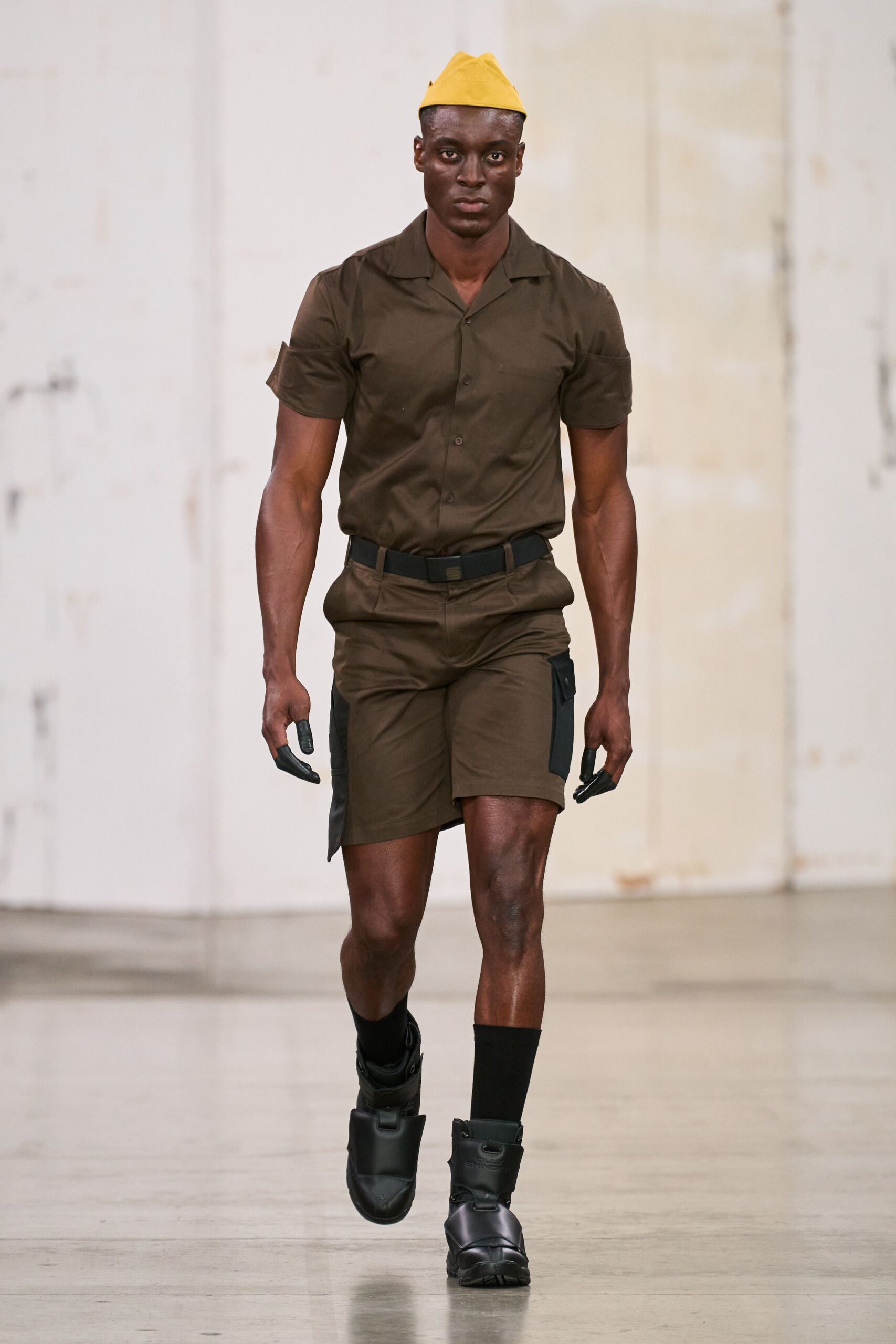 brown shirt and shorts outfit