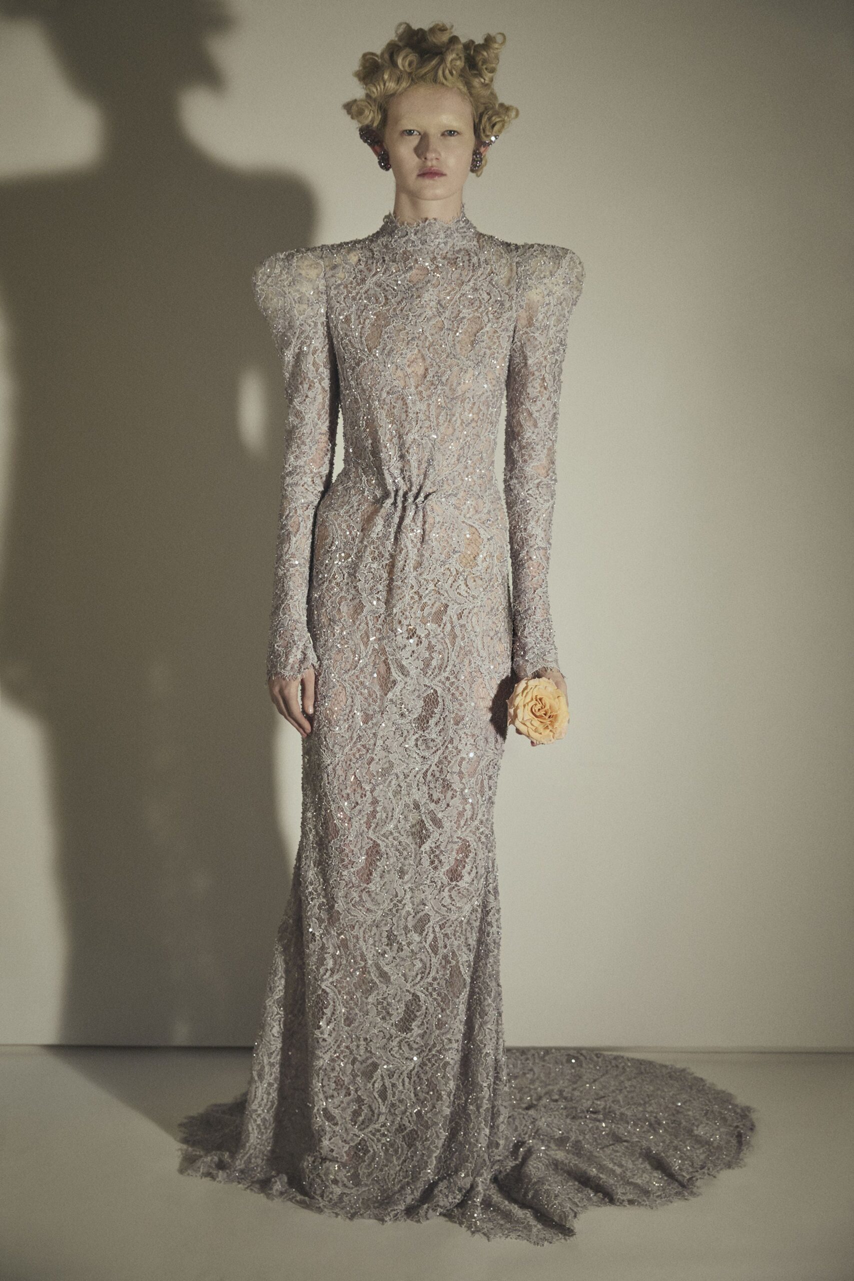 gray lace fitted gown