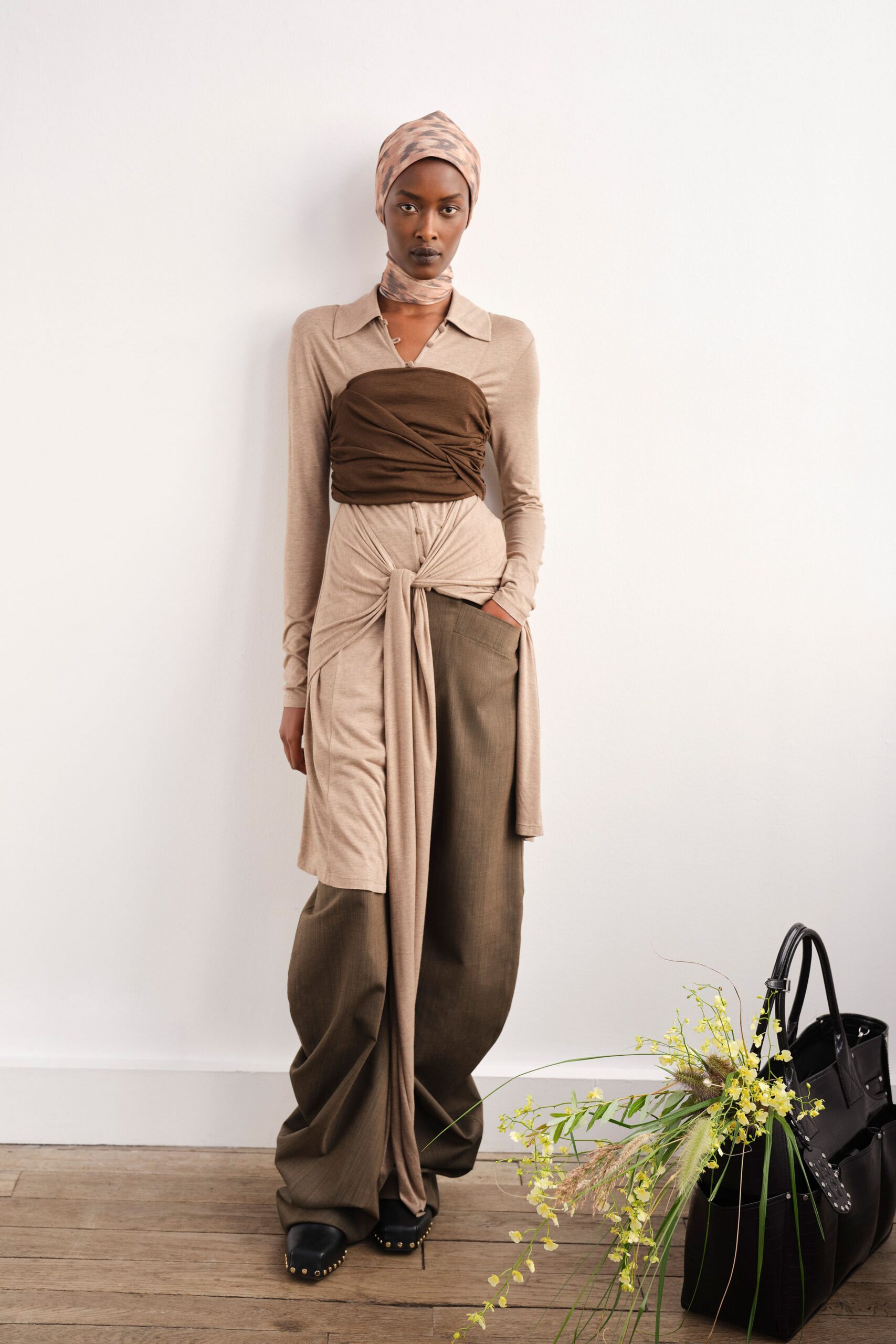 beige and brown layered outfit