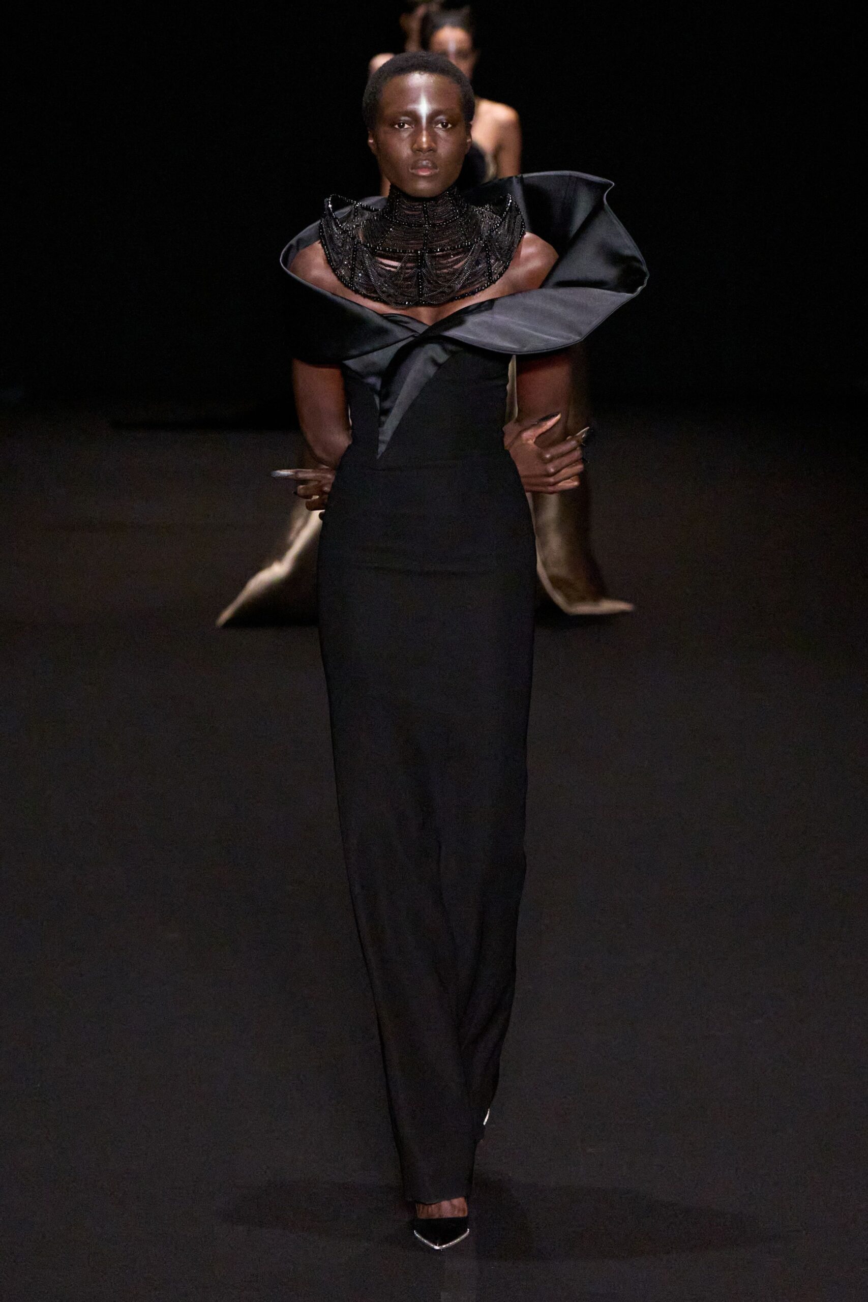 black silk fitted gown