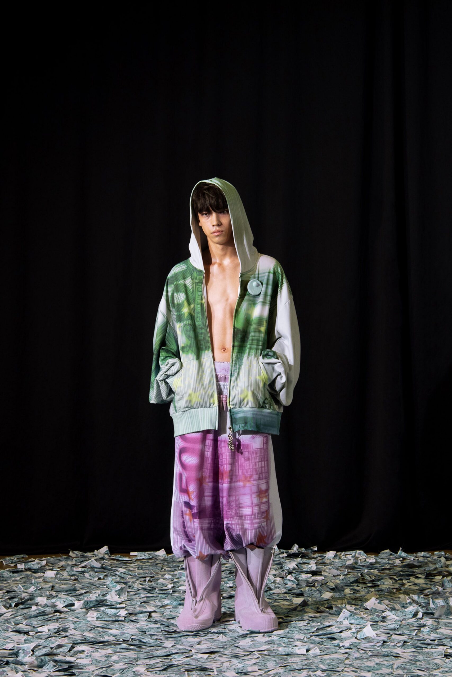 color-blocked hoodie with wide-leg pants