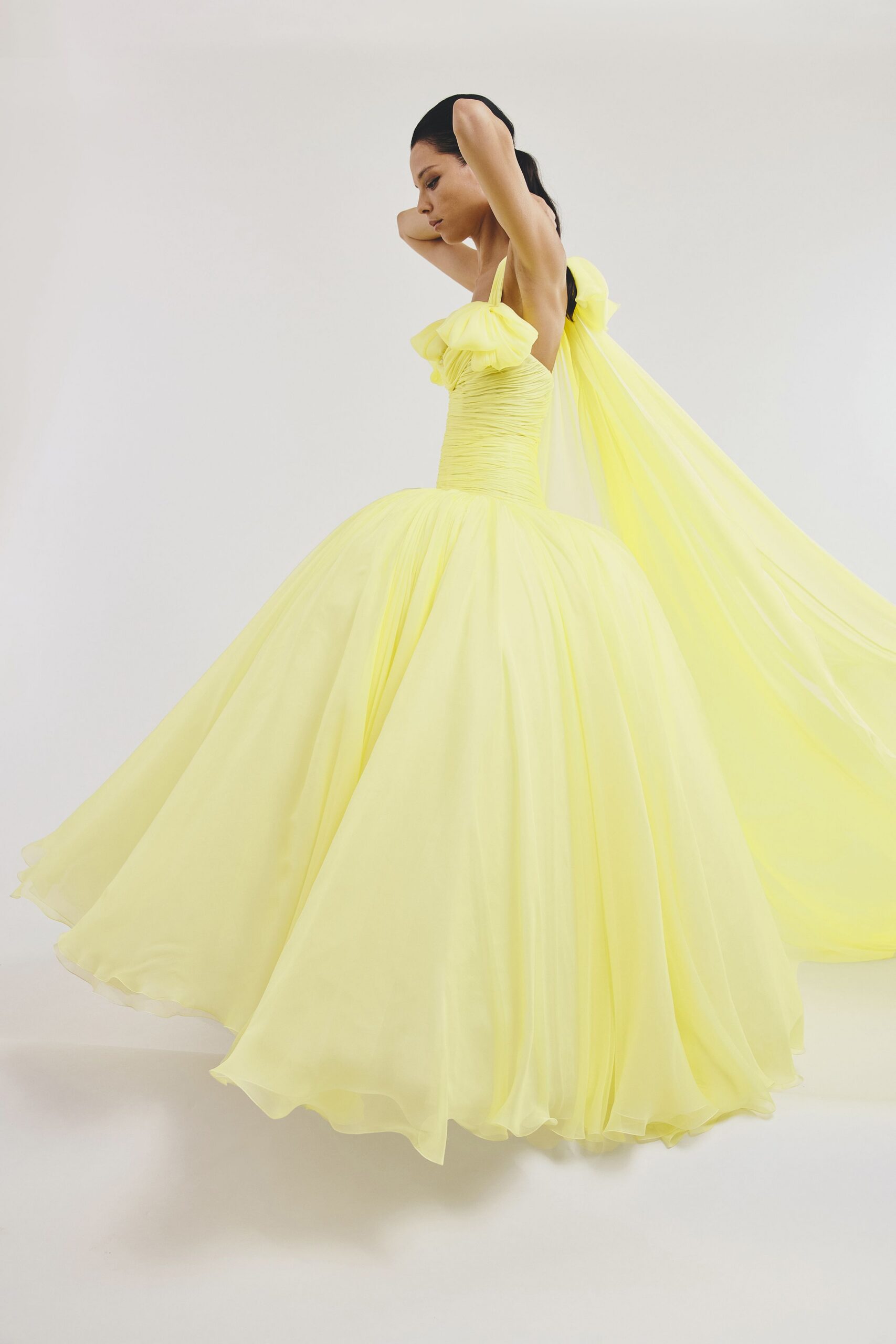 yellow ruffled maxi gown