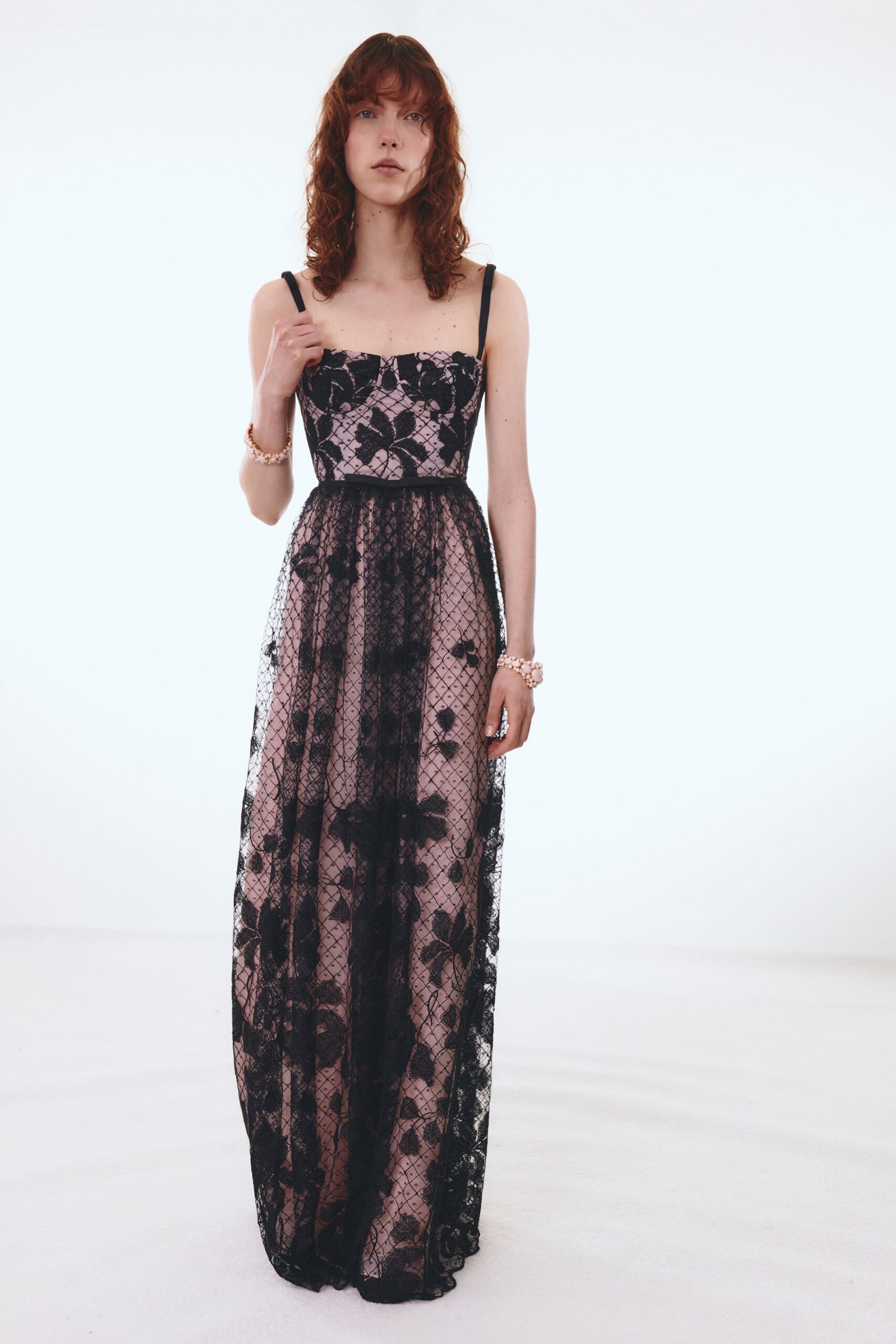 black lace floral gown