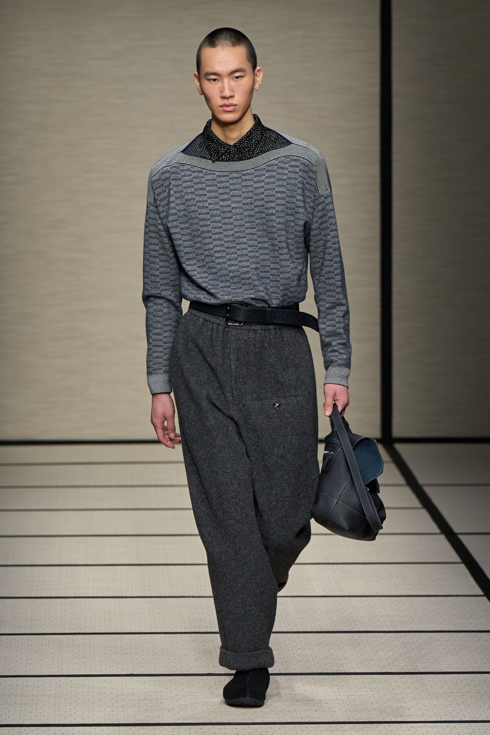 gray cotton long-sleeve collared relaxed textured shirt