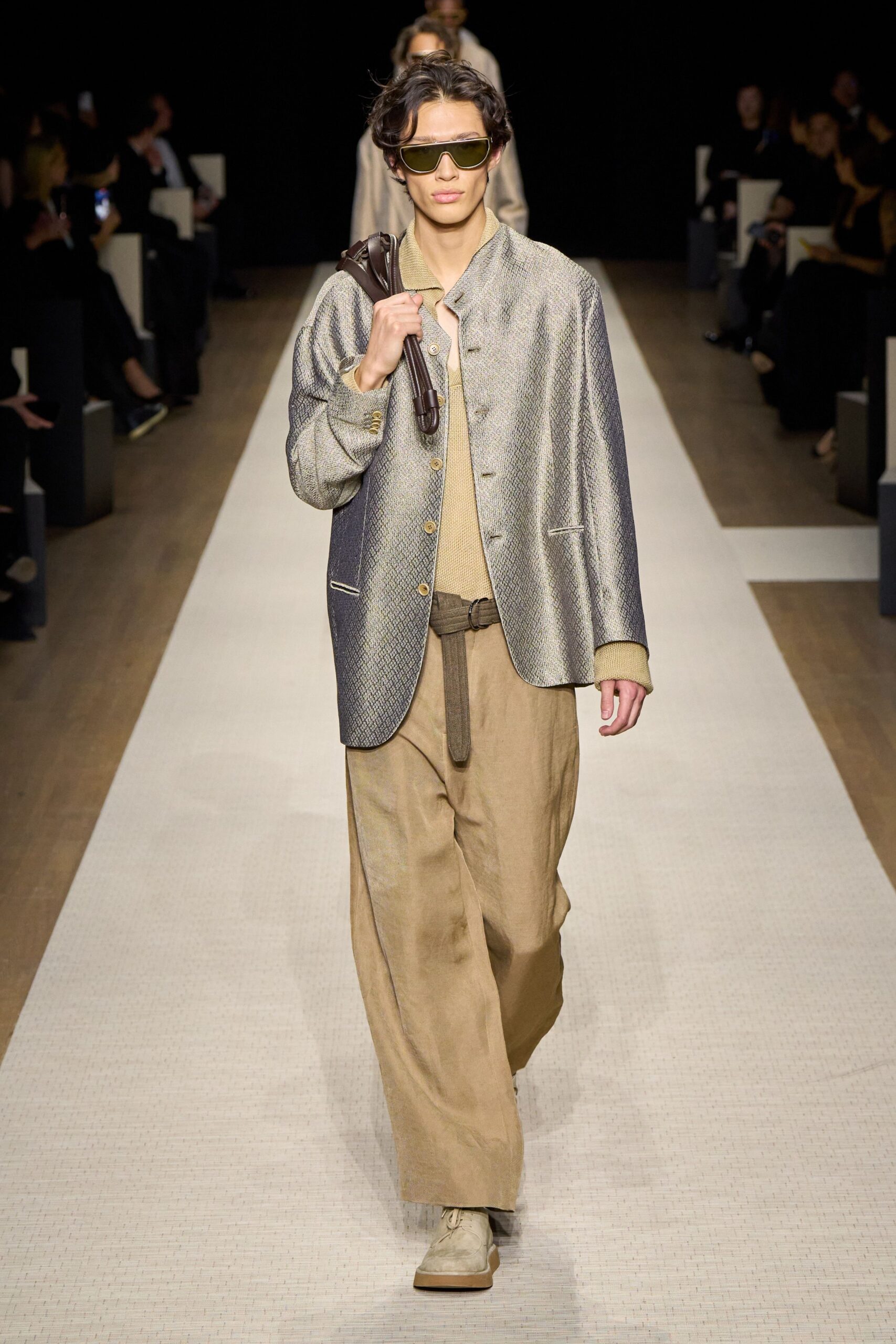 gray jacket beige top pants