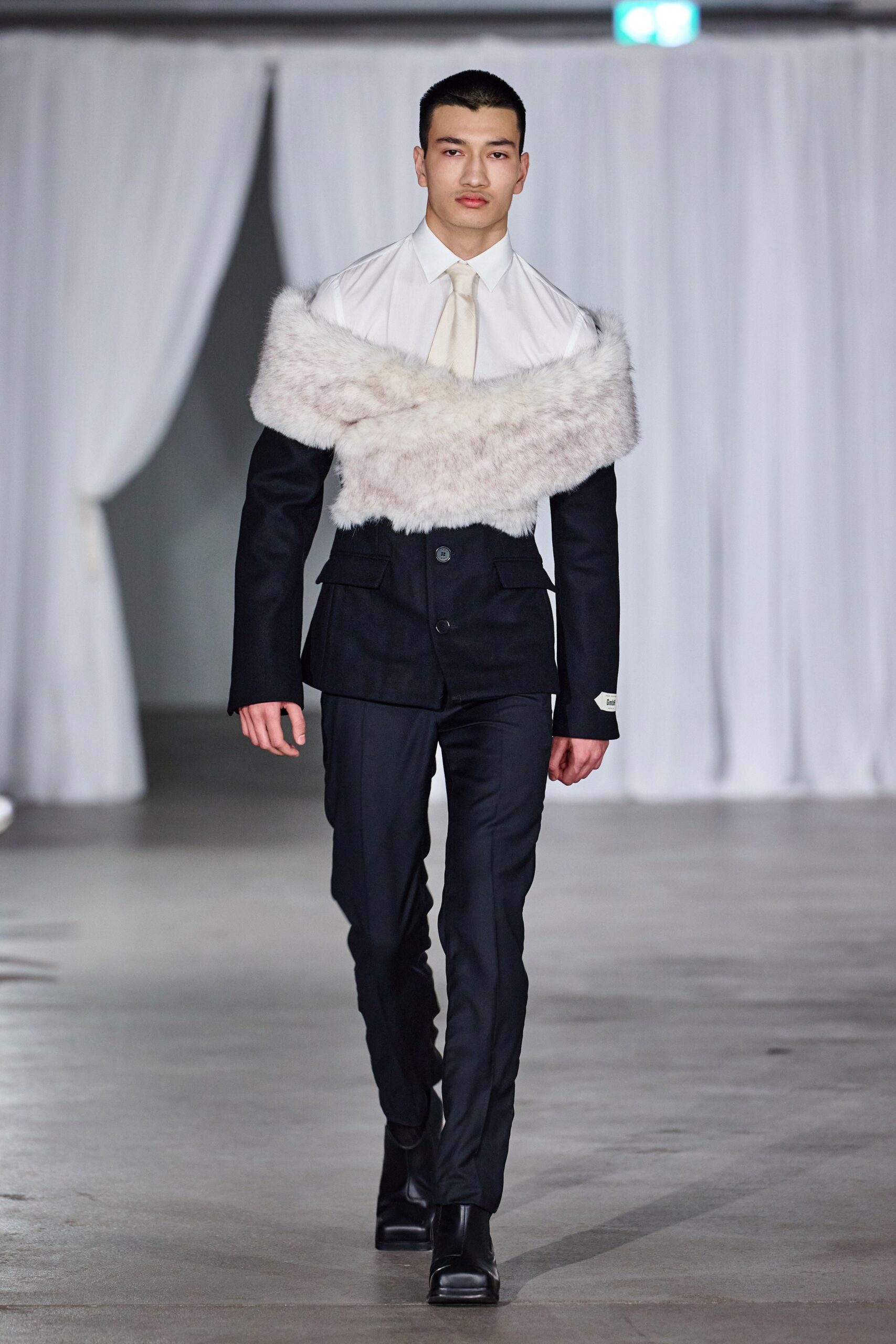 black wool double-breasted structured pockets jacket