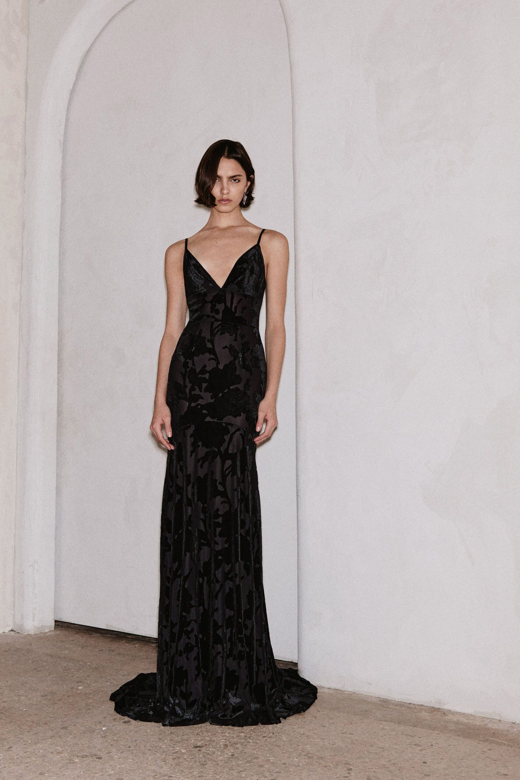black silk sleeveless gown