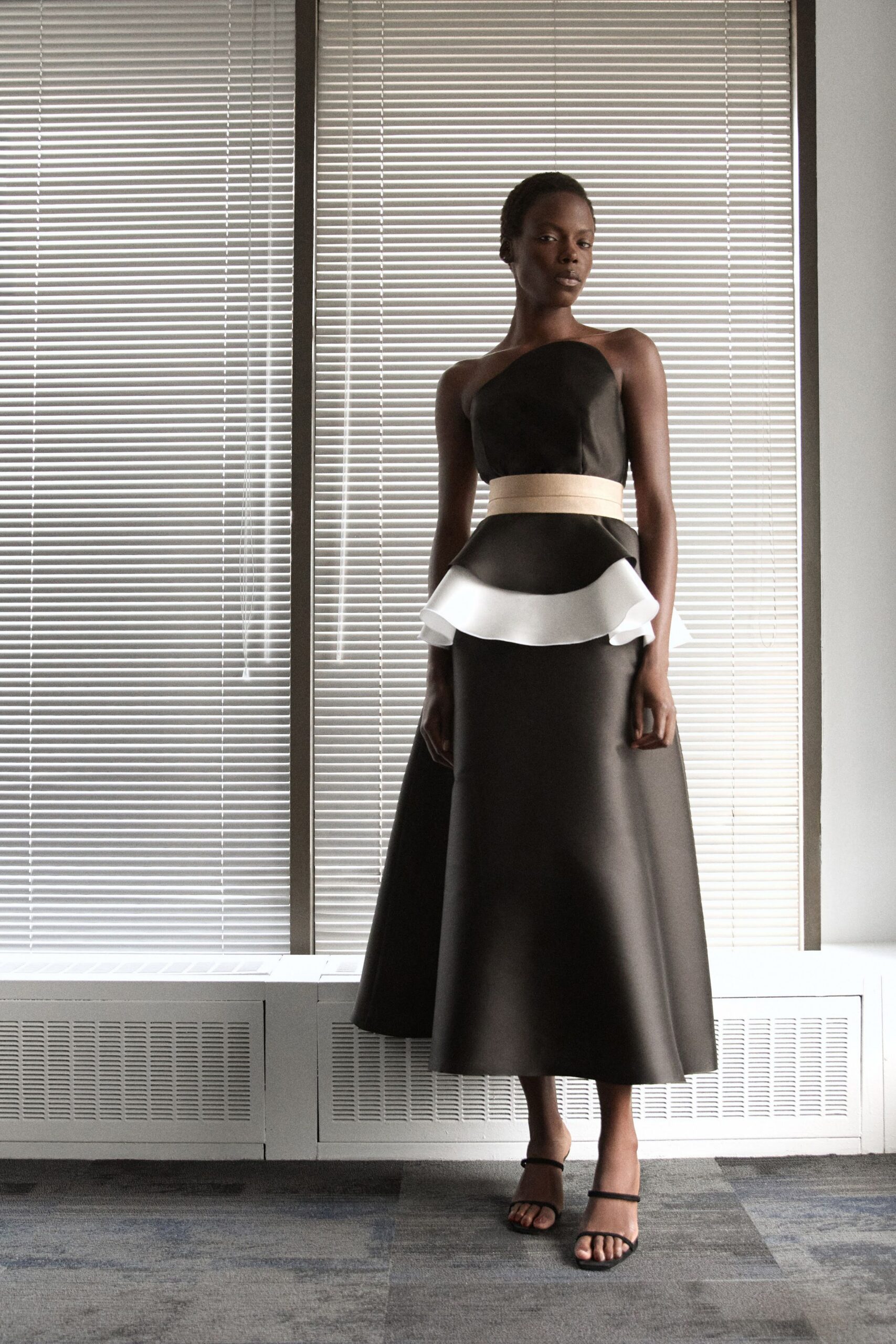 black and white midi dress