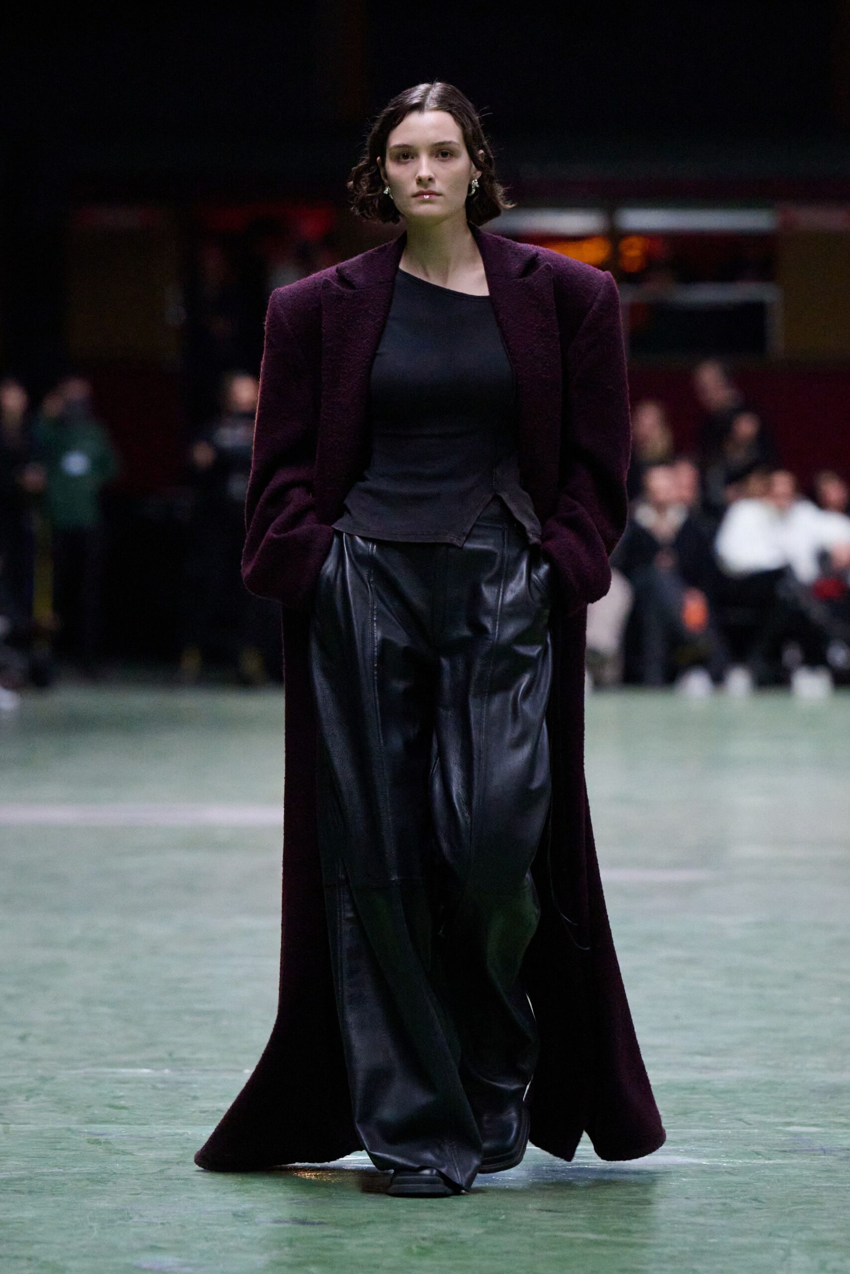 red wool long-sleeve oversized buttoned maxi coat
