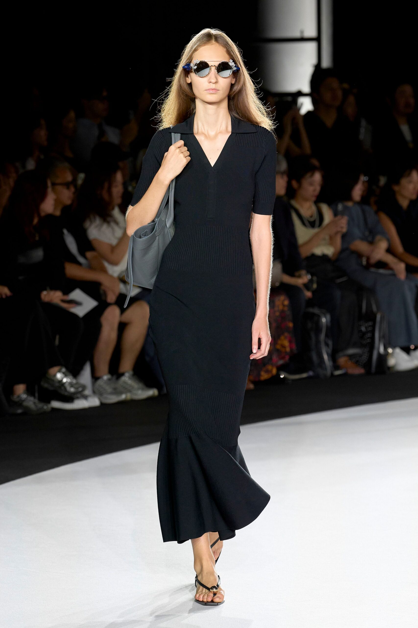black fitted midi dress