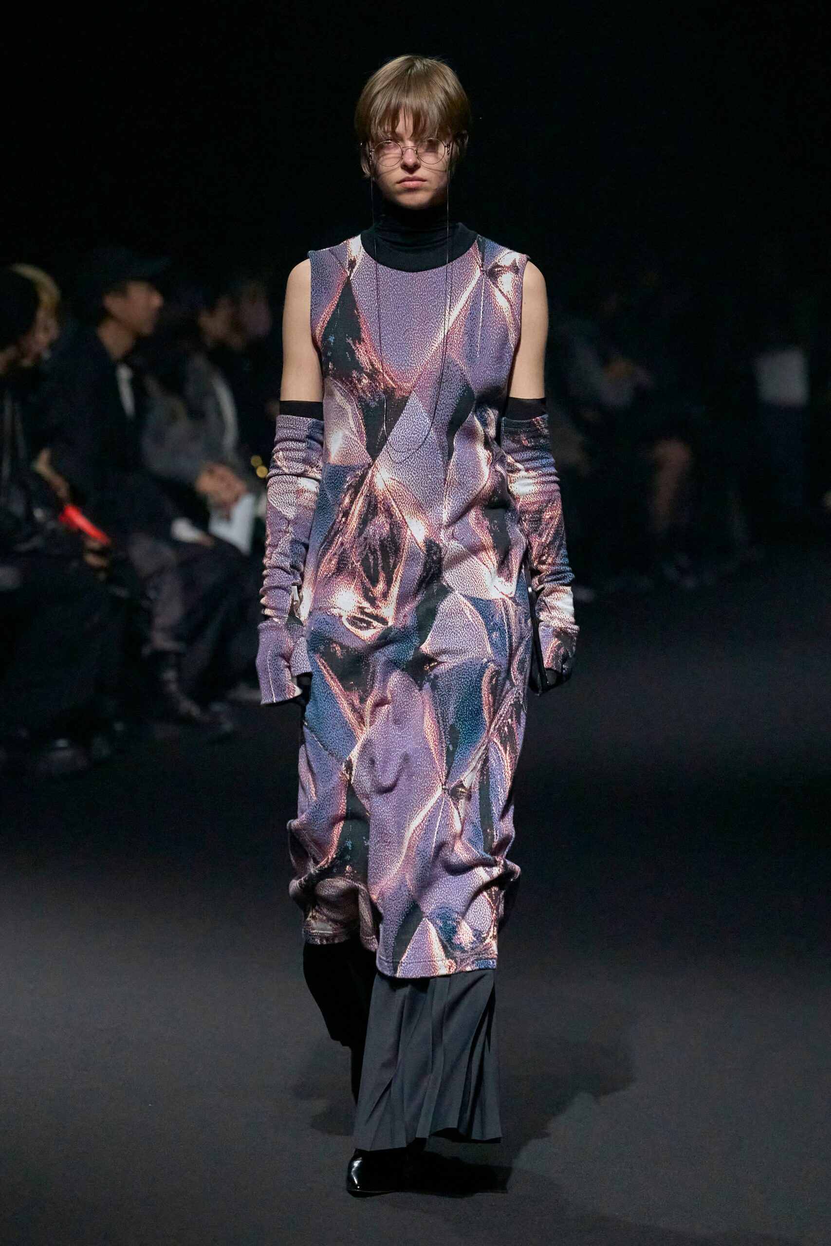 fitted purple silk midi dress
