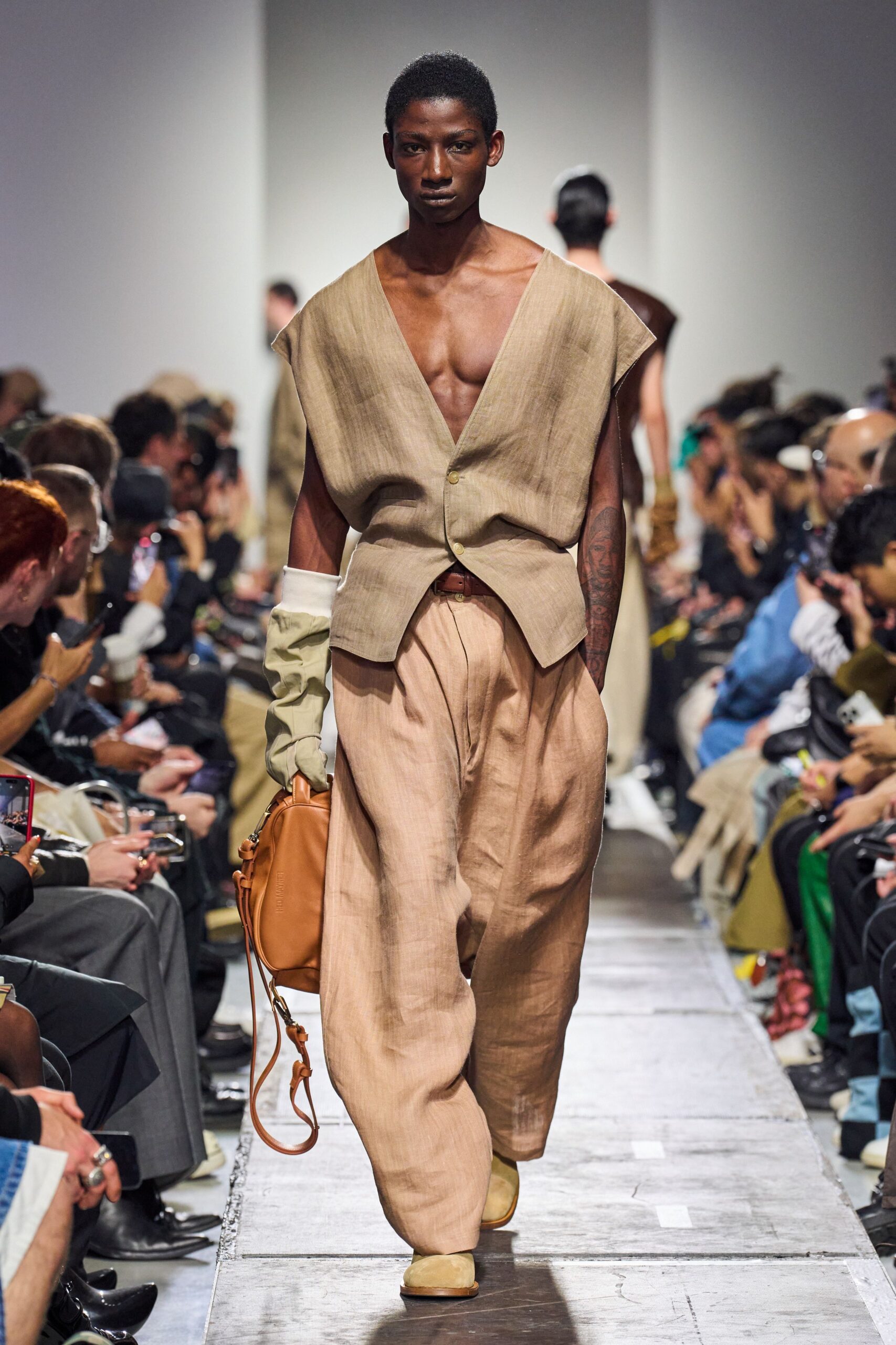 beige linen vest and pants