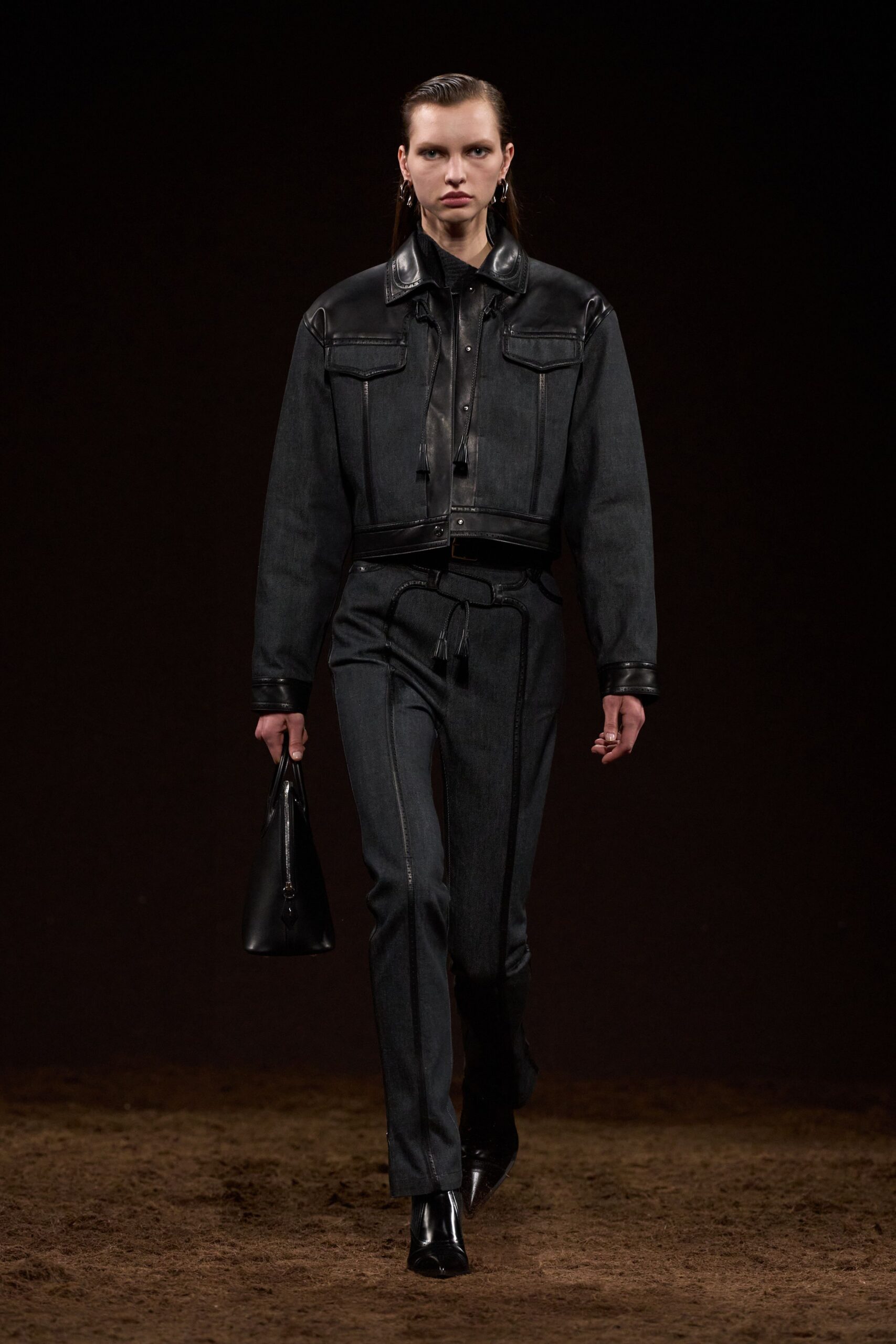 black denim jacket and pants