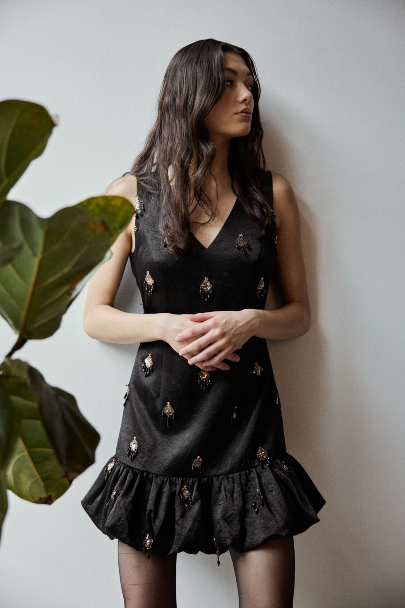 black silk sleeveless dress