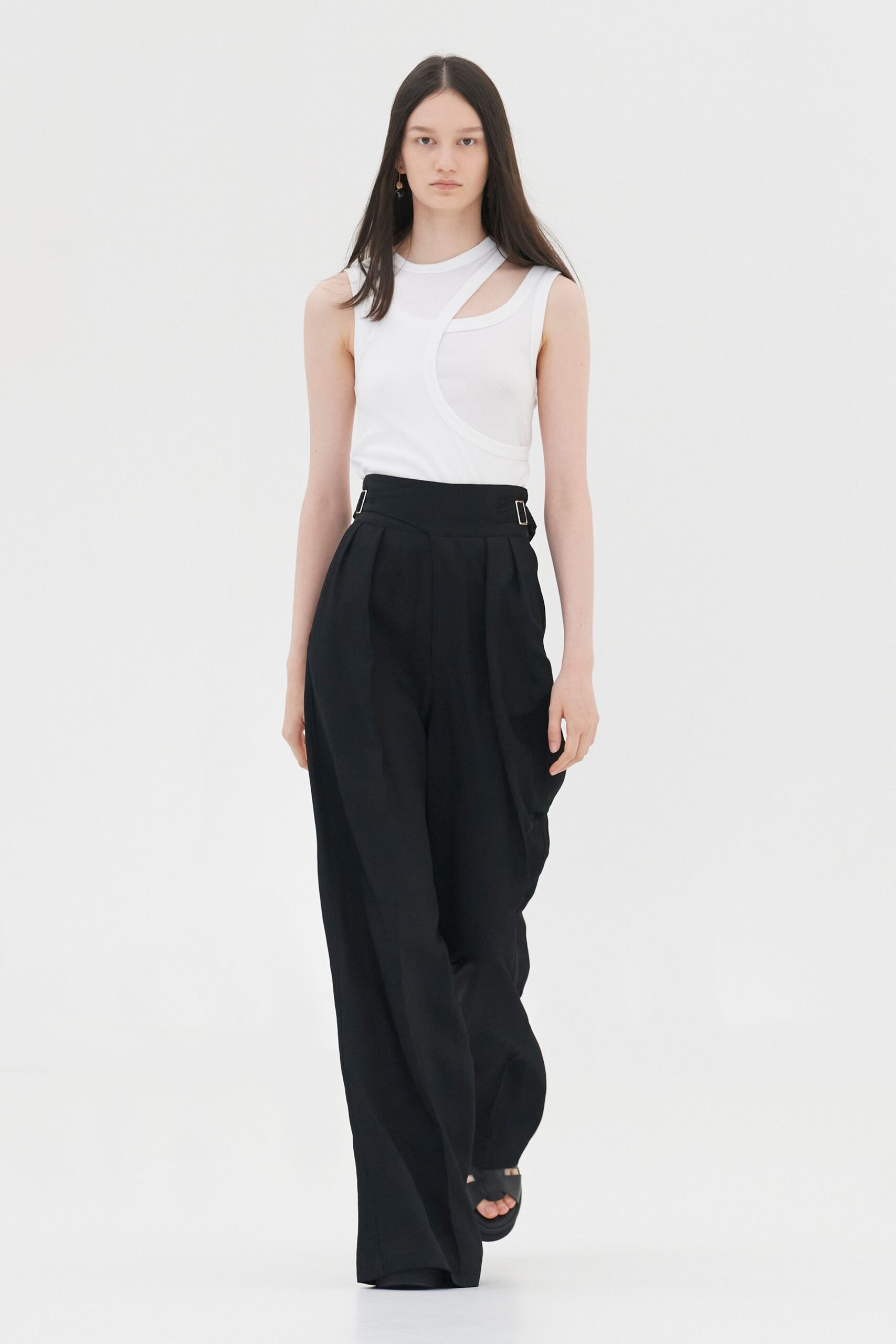 white cotton sleeveless high-neck fitted top