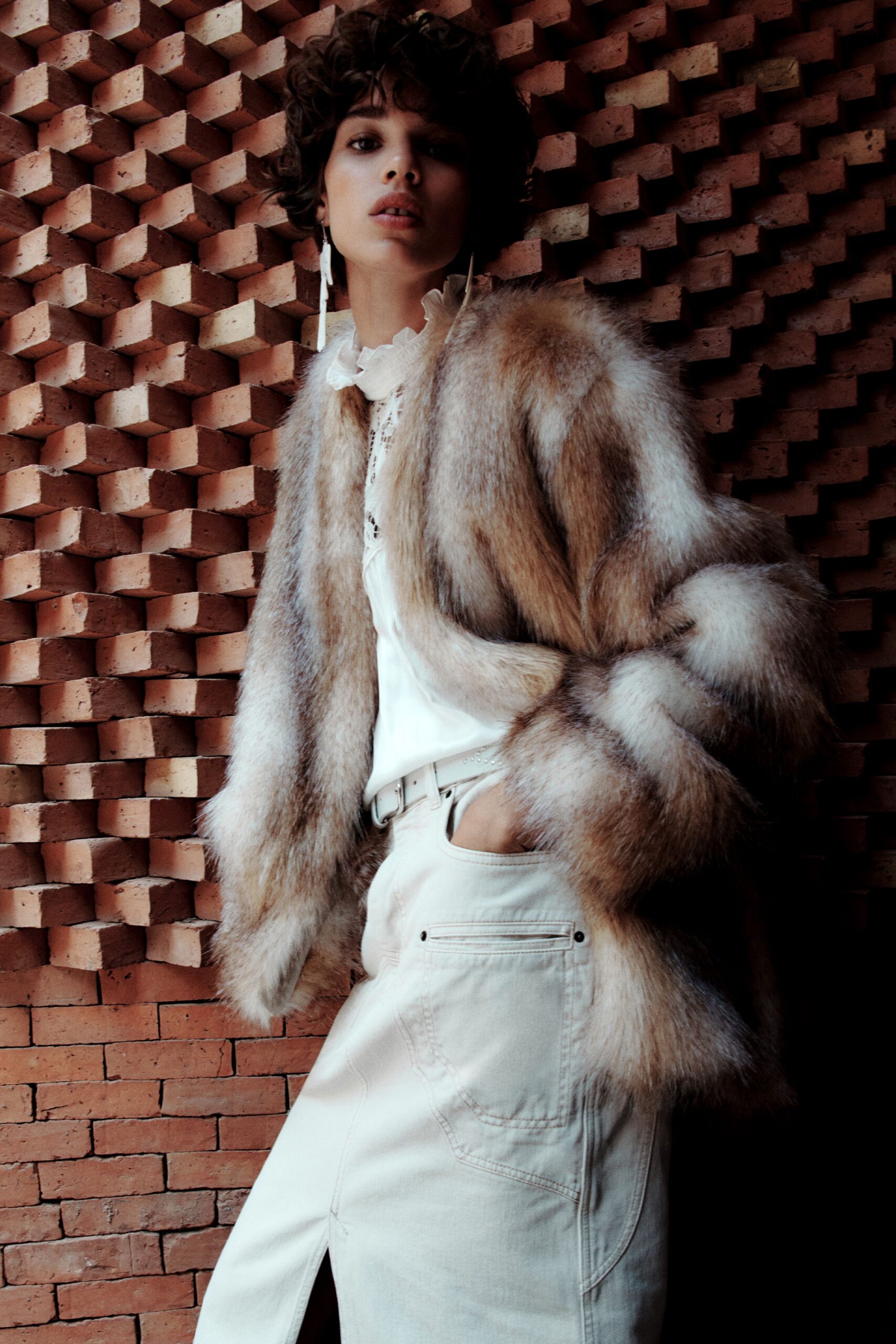 beige denim fitted pencil skirt