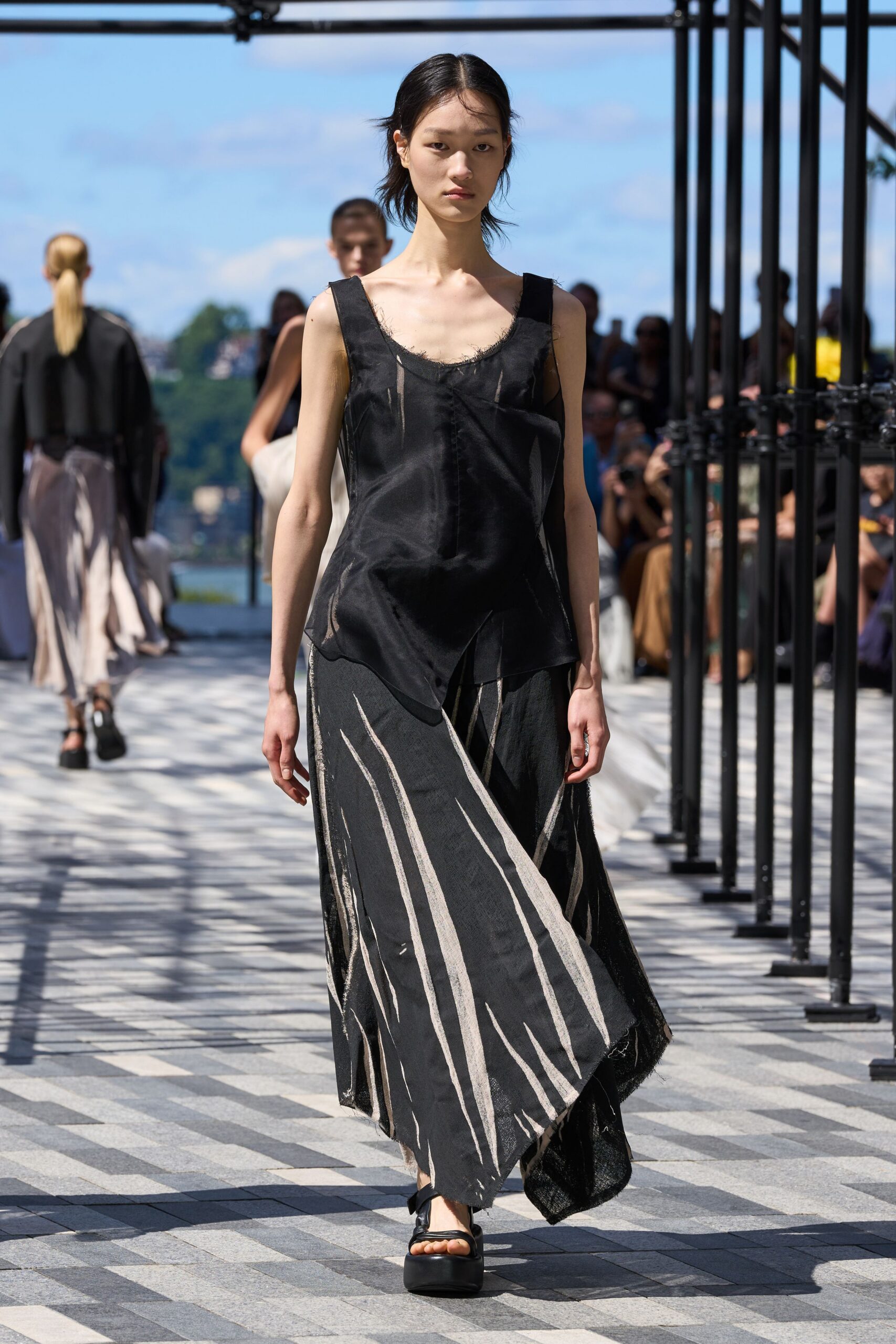 black and white layered maxi dress