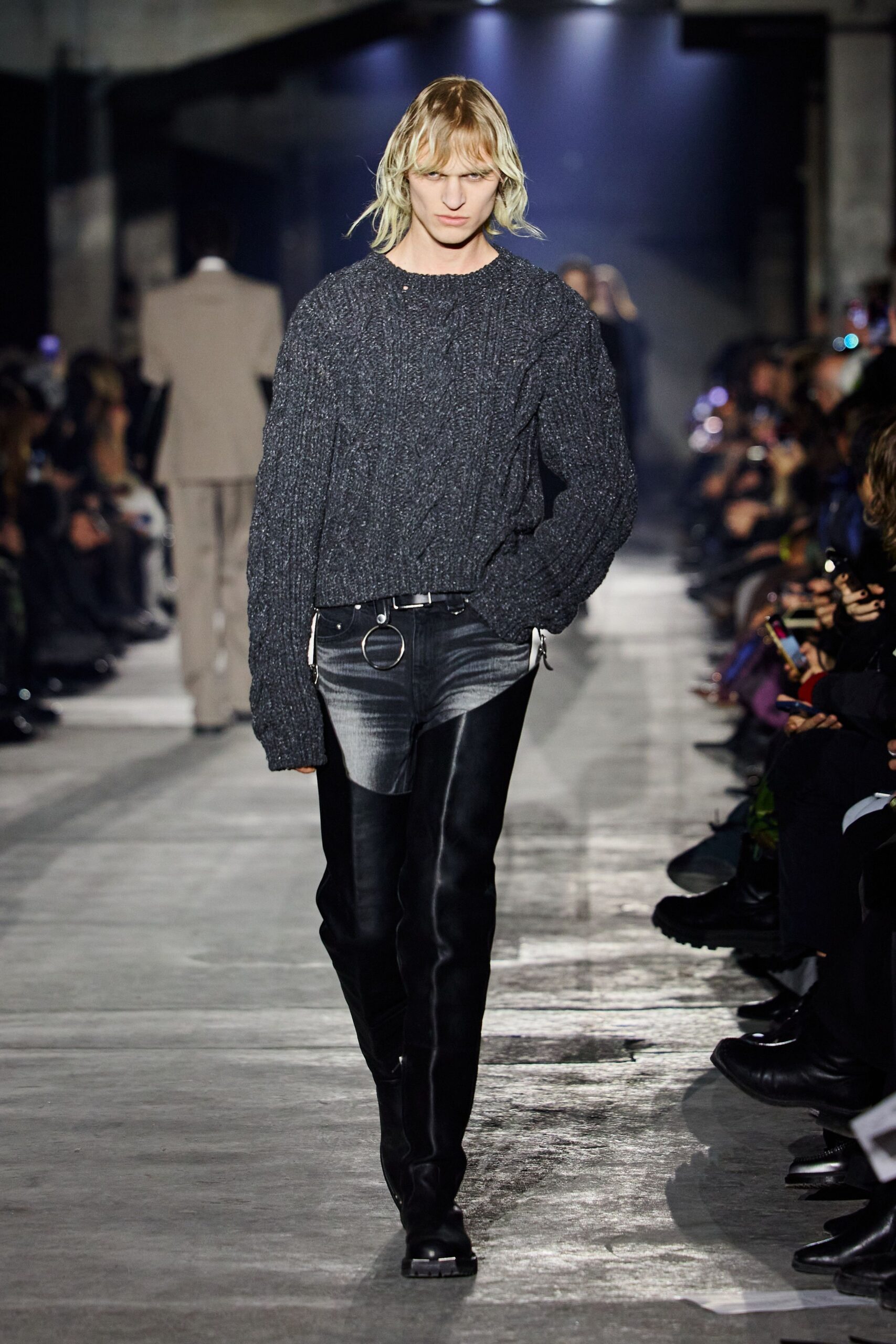 gray oversized sweater black pants