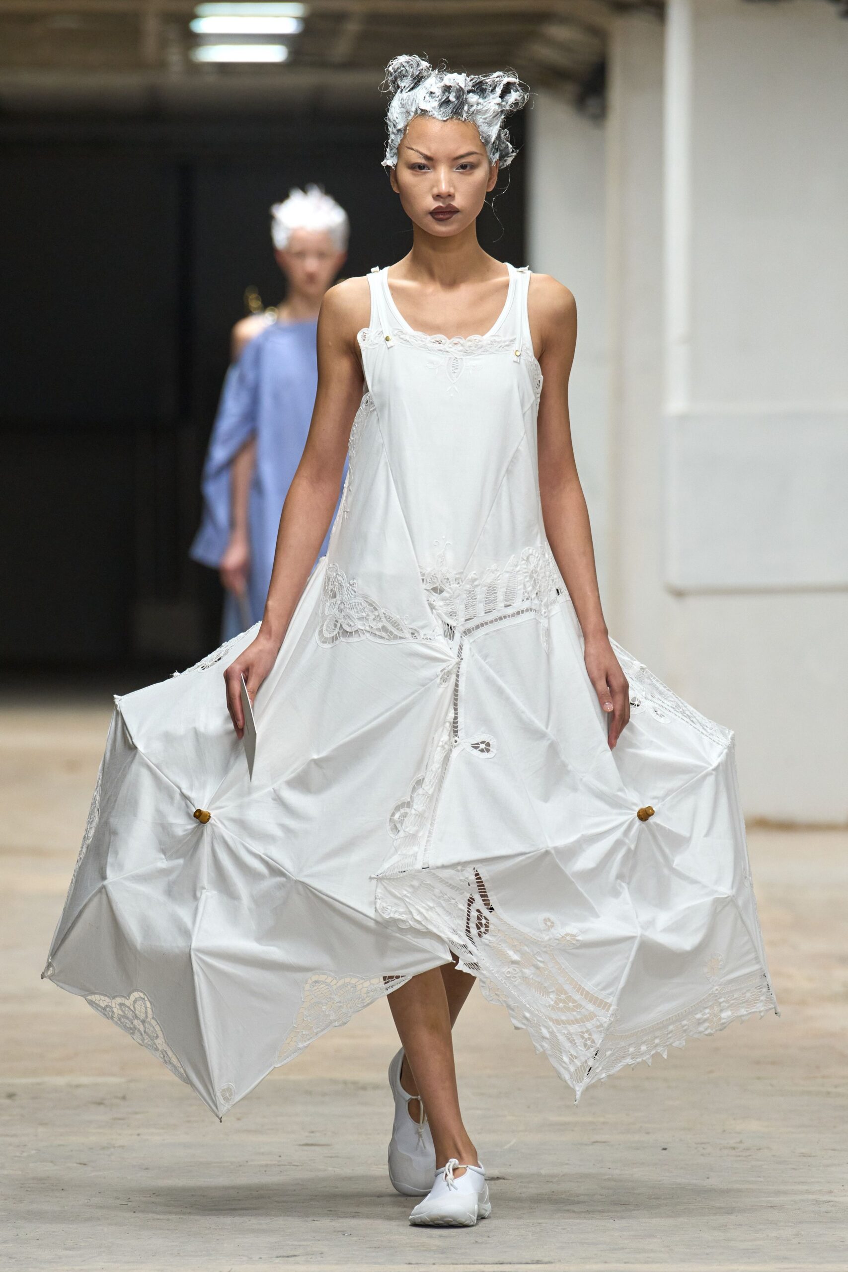white cotton sleeveless v-neck relaxed layered embroidered dress