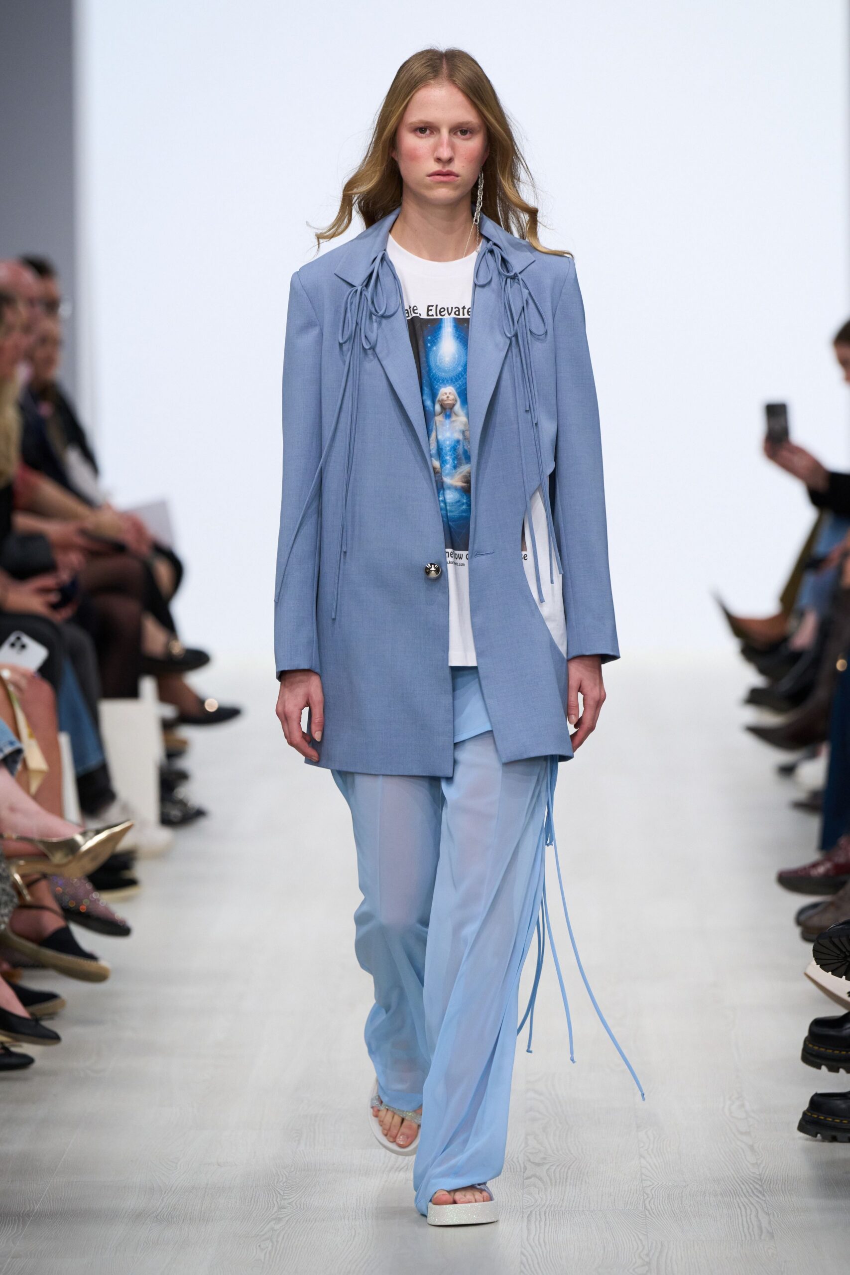 blue cotton relaxed high-waisted zippered pants