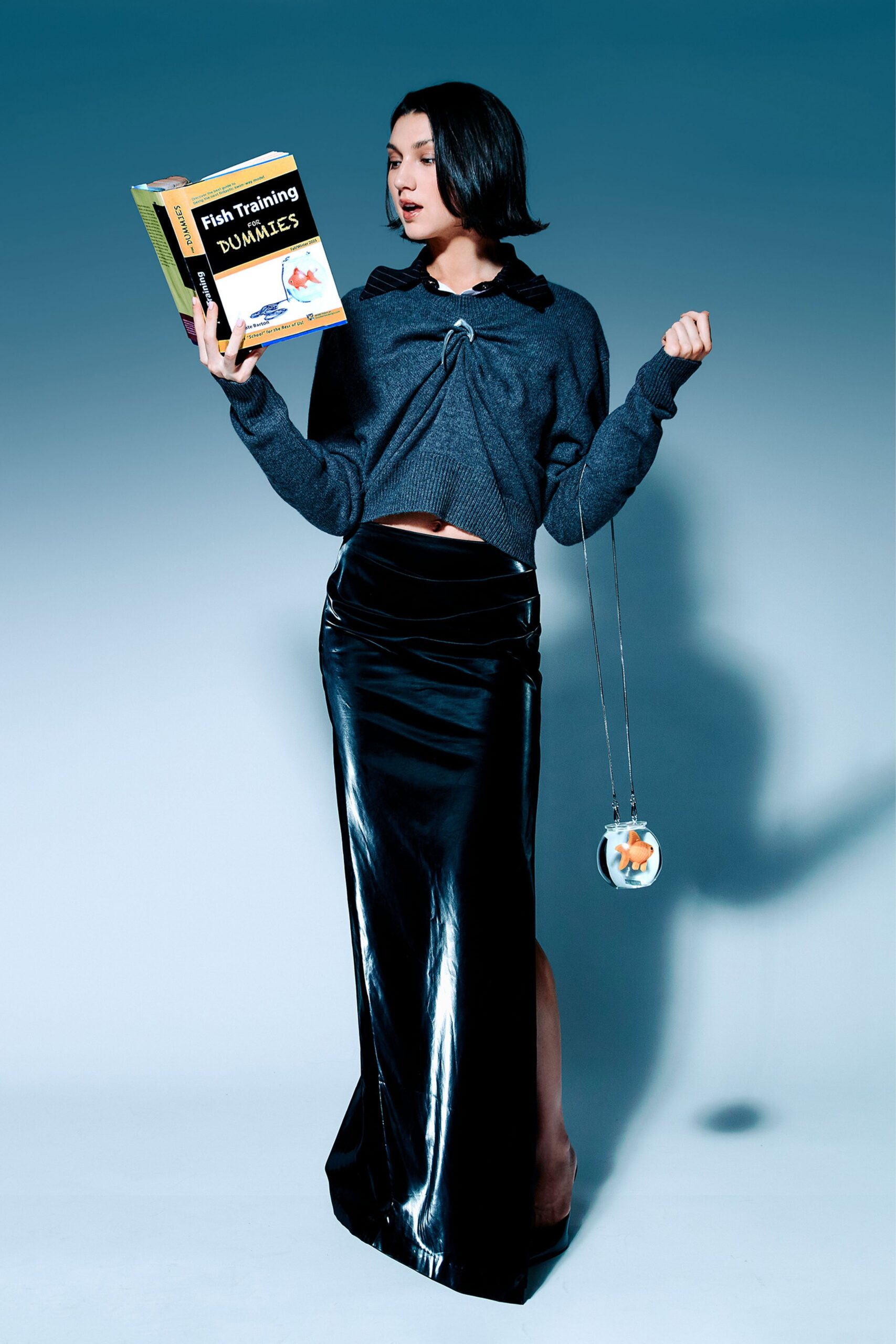 black vinyl fitted straight-leg shiny maxi skirt