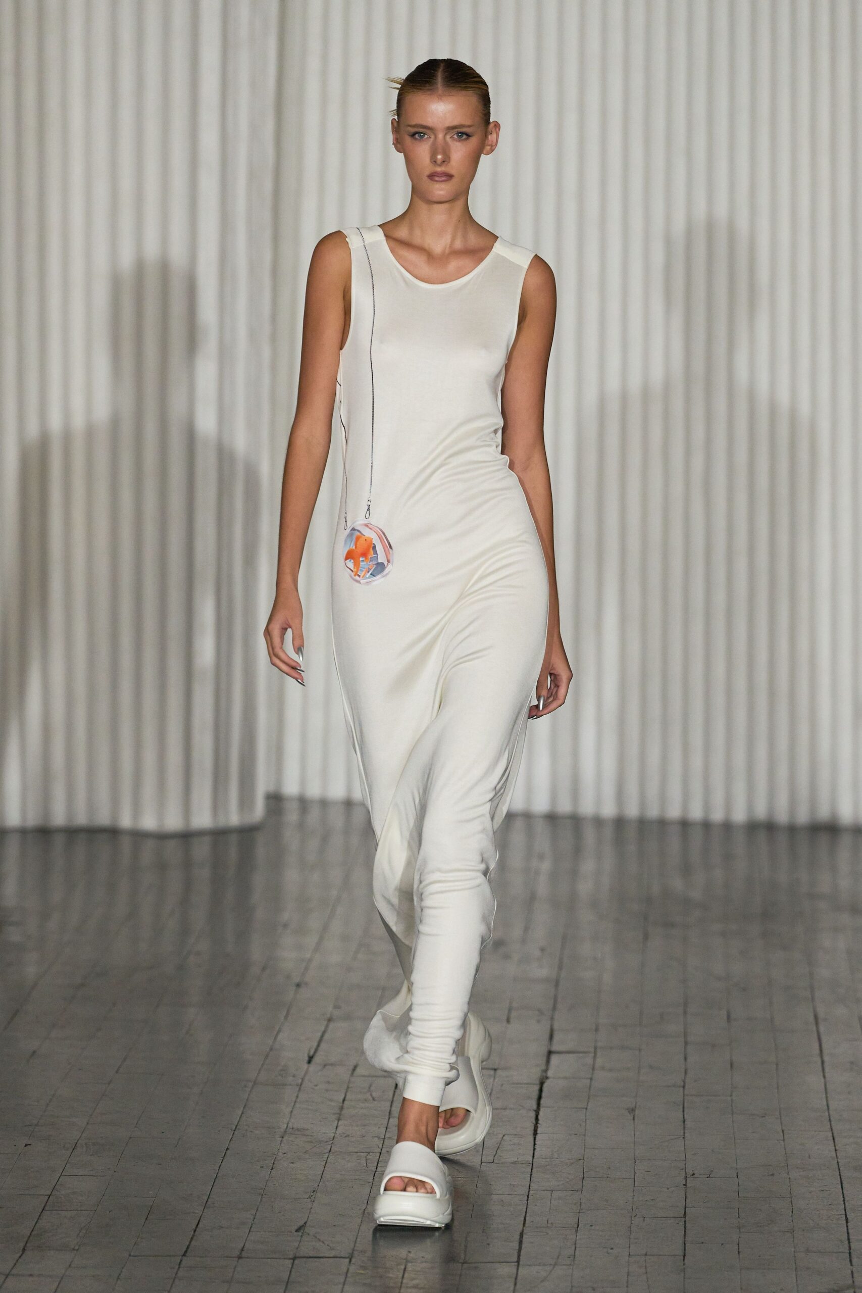 white fitted midi dress with platform shoes
