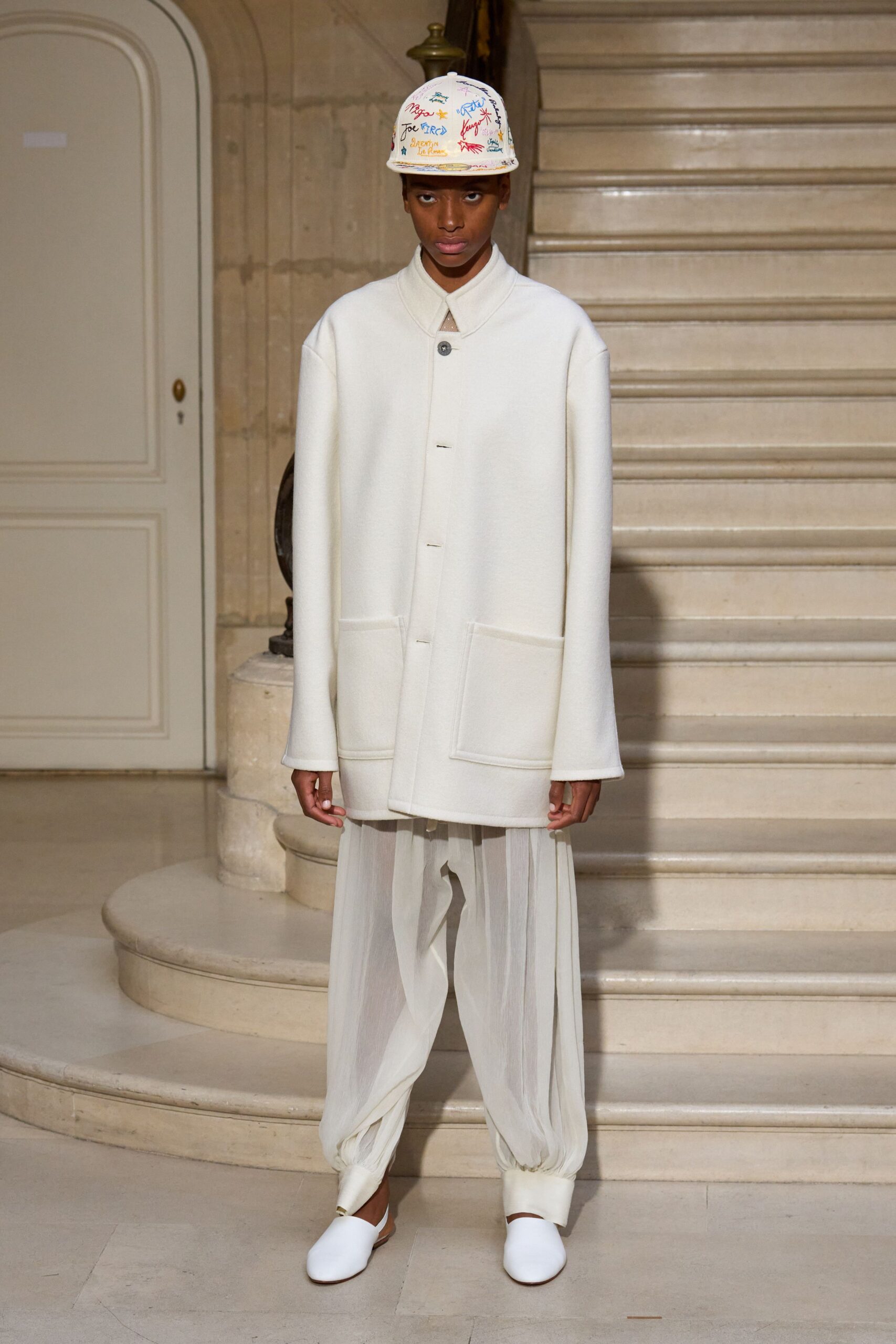 white chiffon relaxed pleated pants