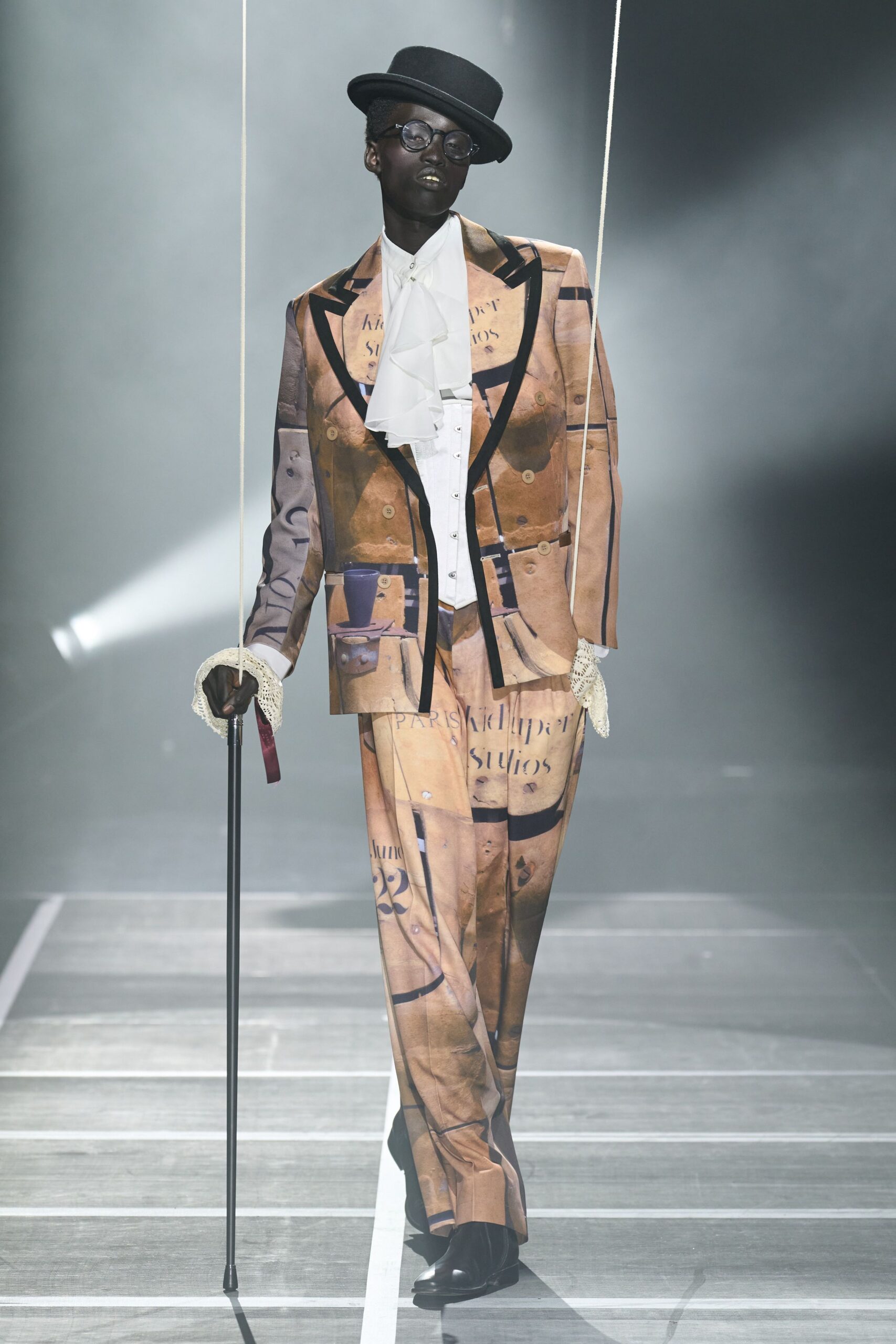 multi cotton long-sleeve collared tailored printed suit