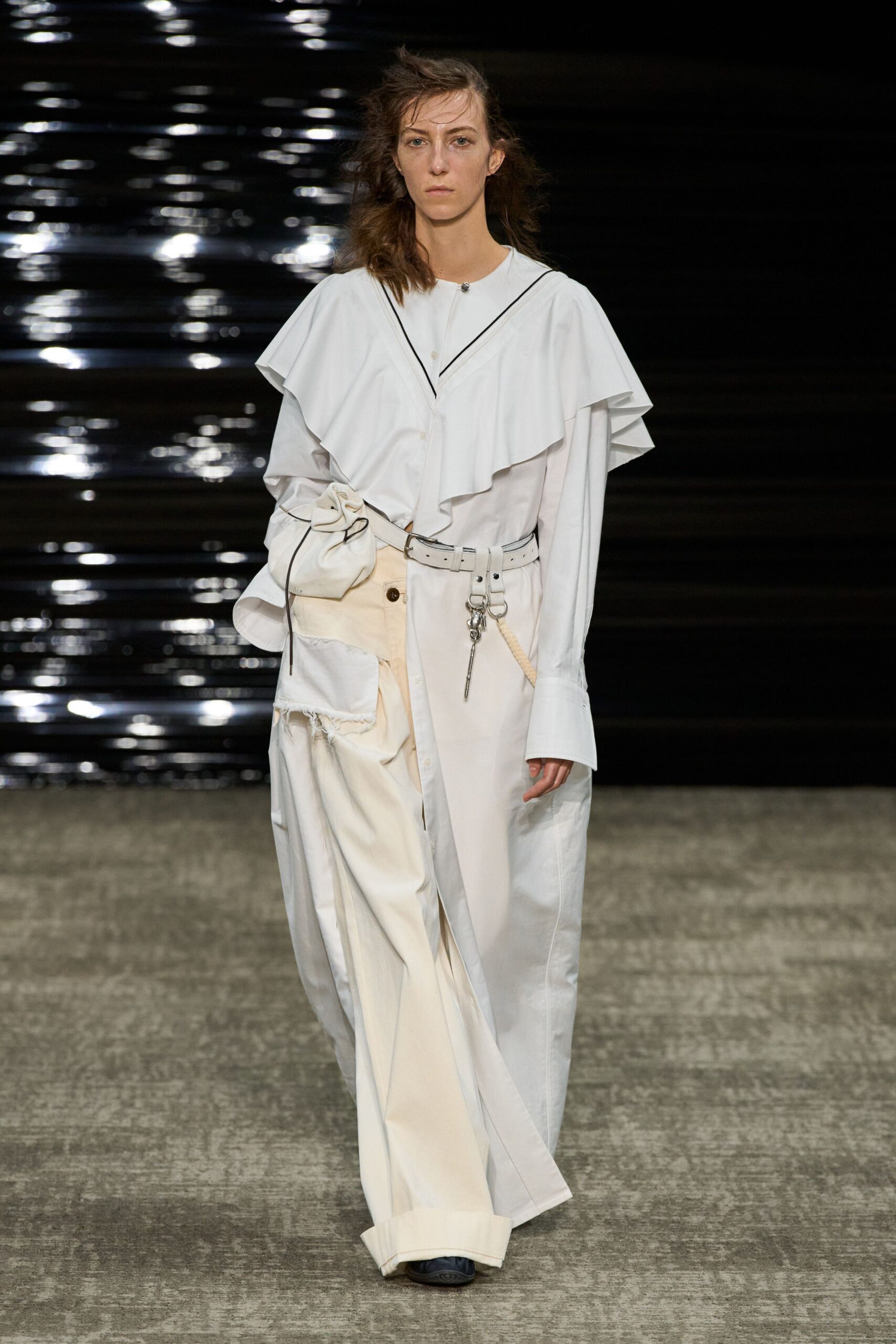 white layered shirt with cargo pants
