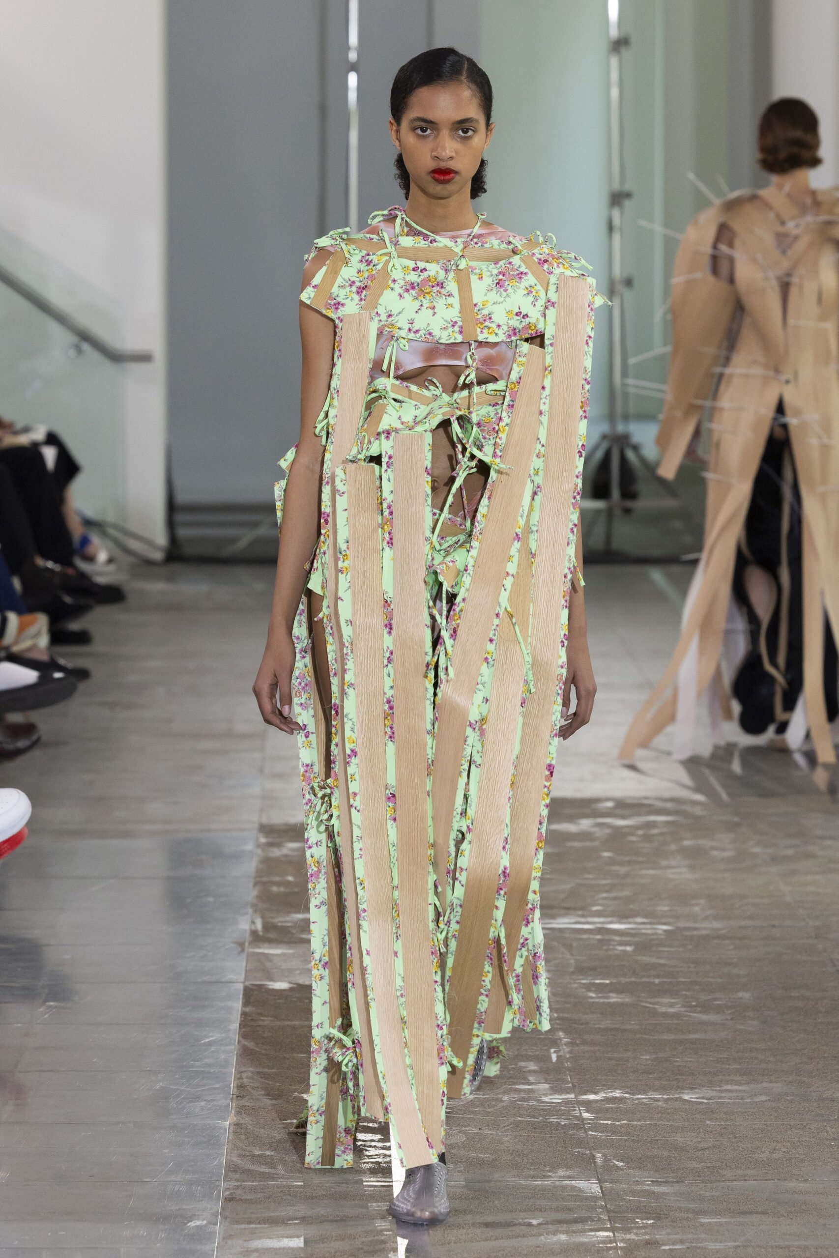 floral green silk gown
