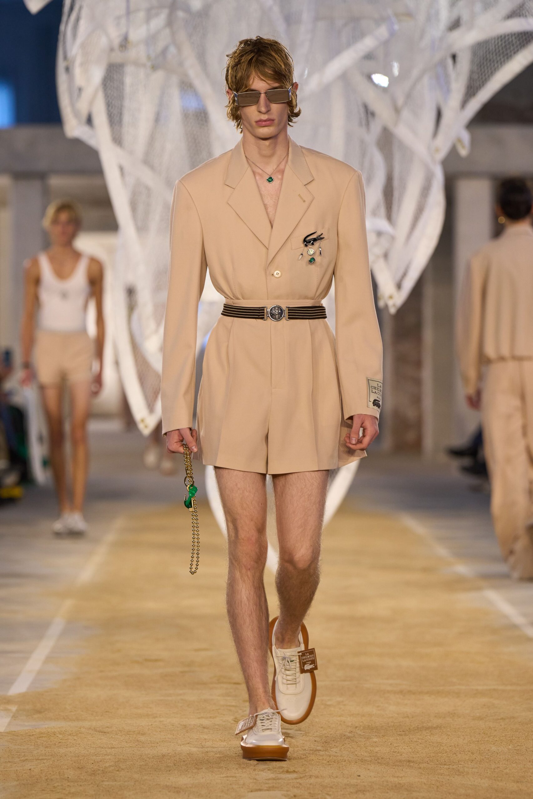 beige tailored high-waisted short shorts