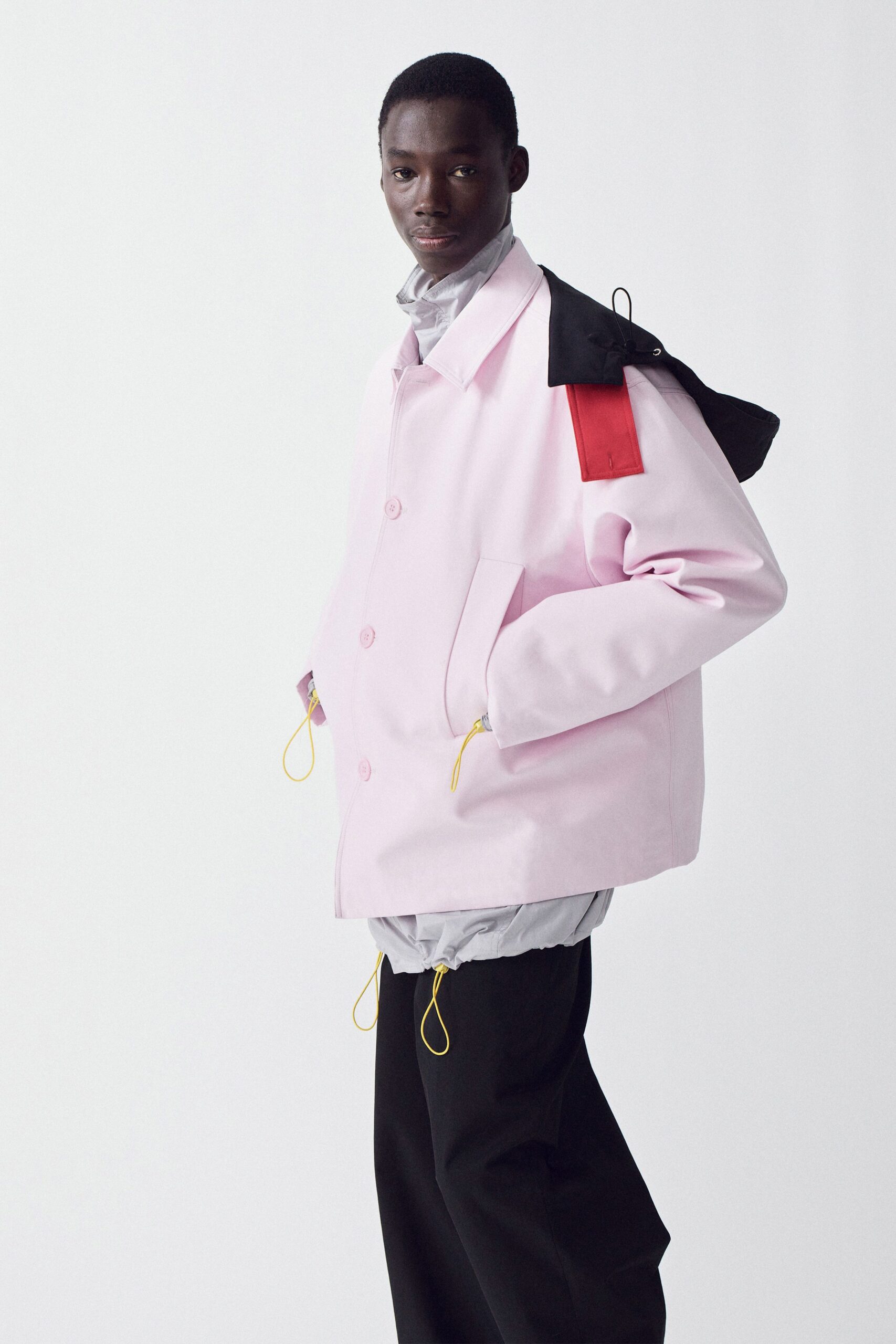 pink cotton long-sleeve collared oversized buttoned jacket