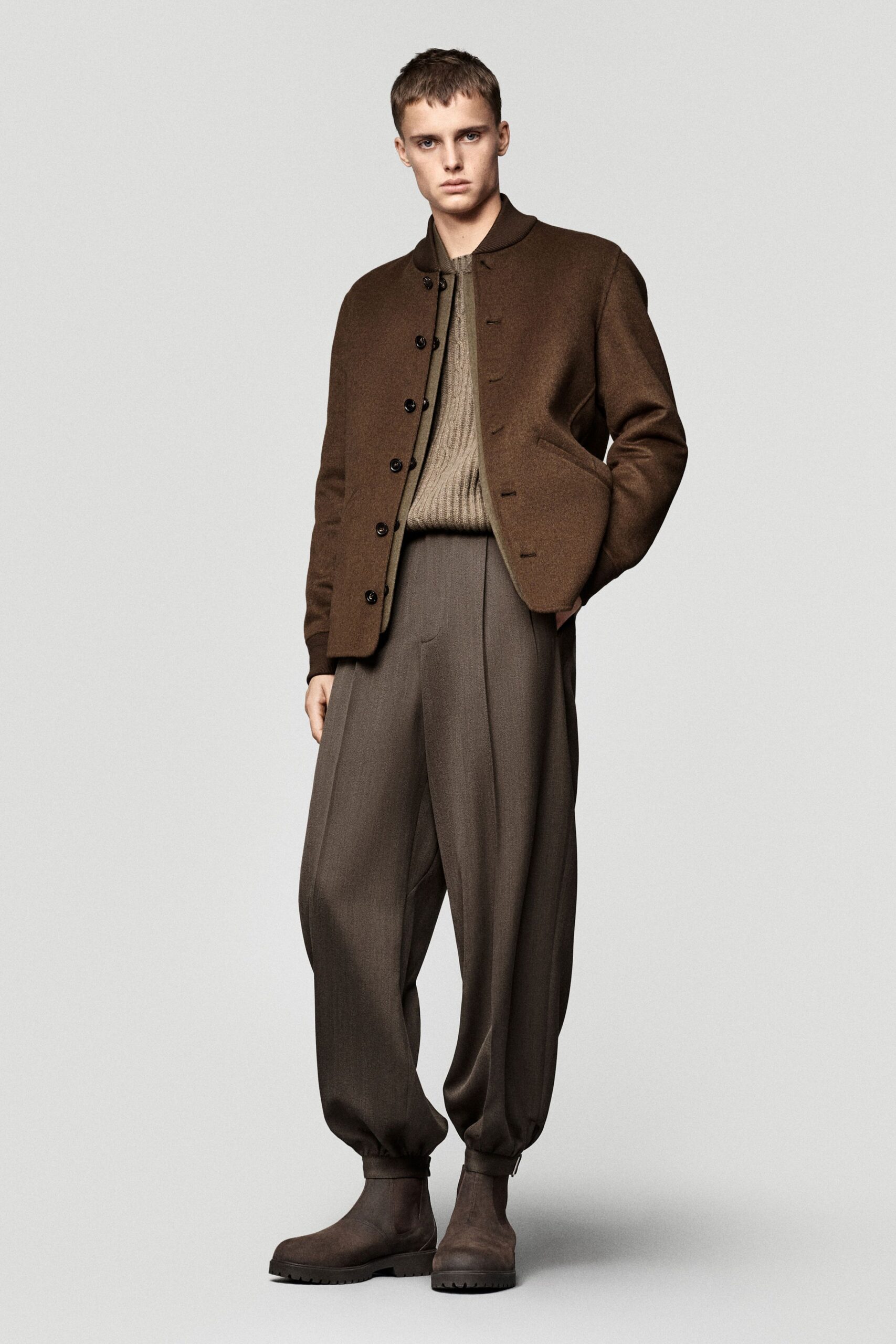 brown wool cardigan and pants