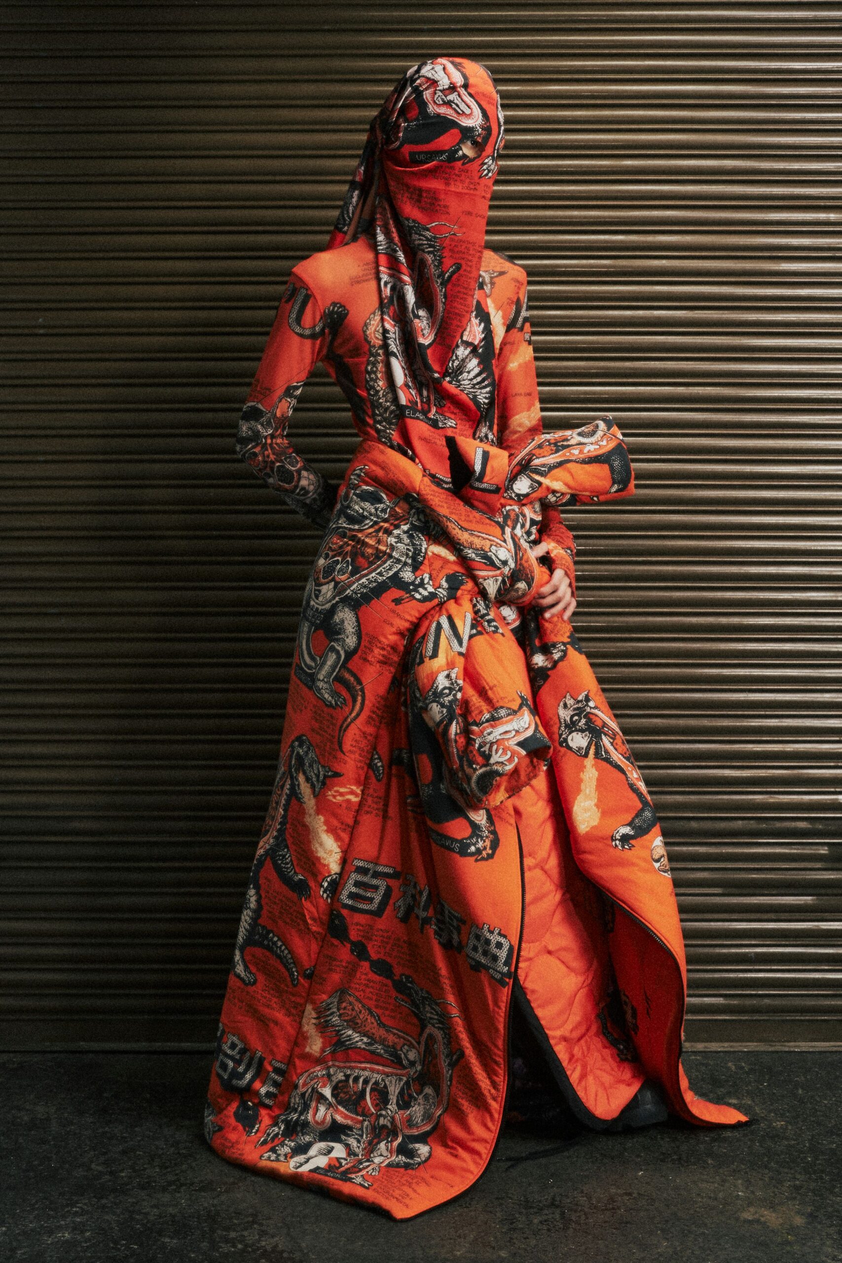 orange printed maxi gown